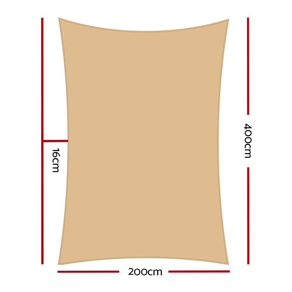 2 Instahut Shade Sail 2x4m Rectangle 280GSM 98% Sand Shade - Beige, 2 of 6