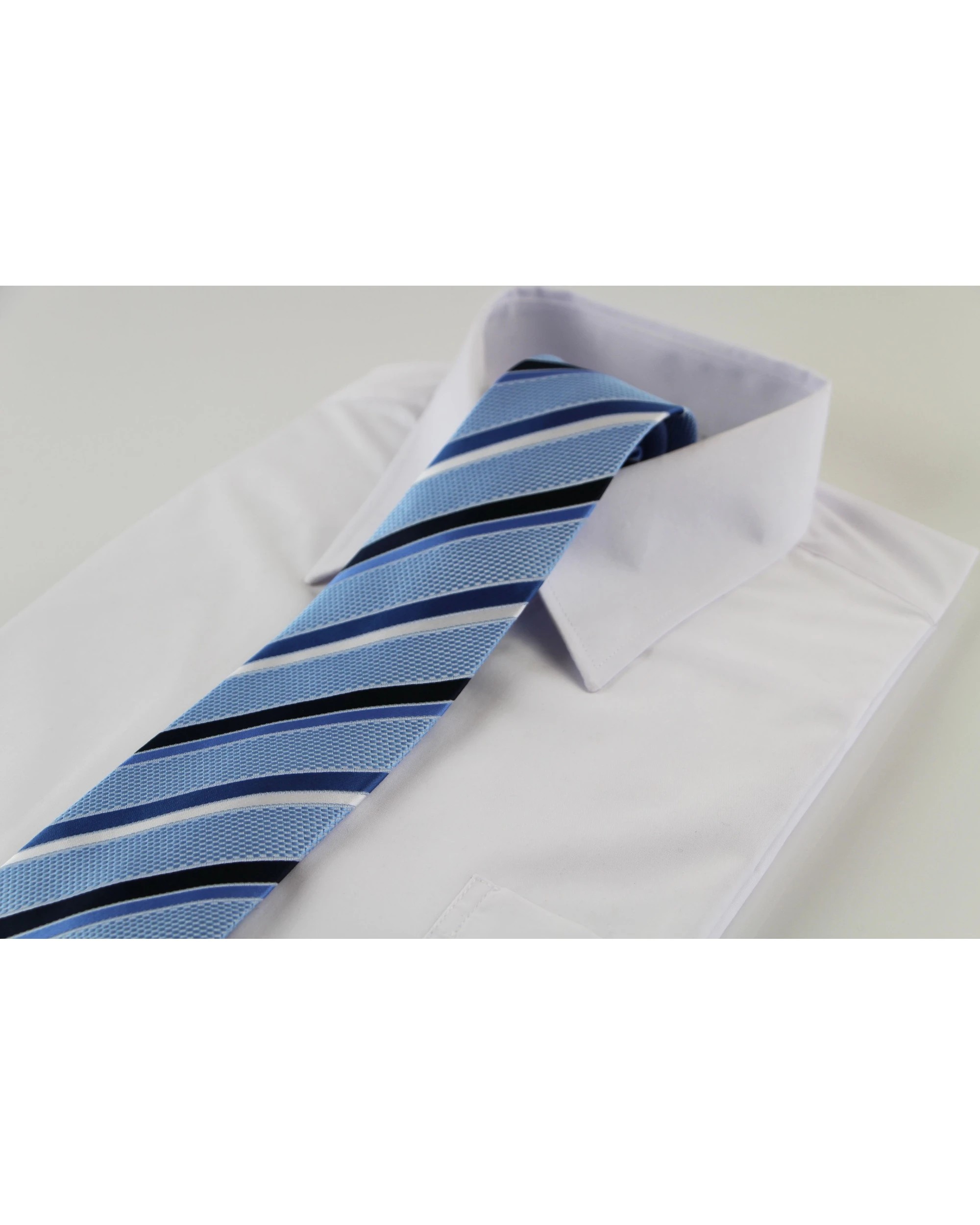 1 Zasel Mens Baby Blue & Black Striped Patterned 8cm Neck Tie, 1 of 2