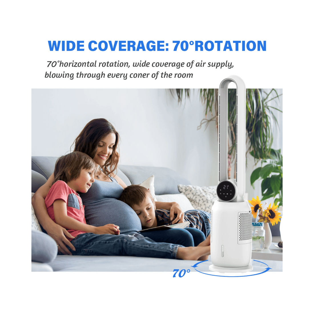 3 Advwin Bladeless Fan, 2.5l Evaporative Air Cooler With 3 Speeds, Remote Control, Night Light, Electric Purifying Fan, 3 of 5