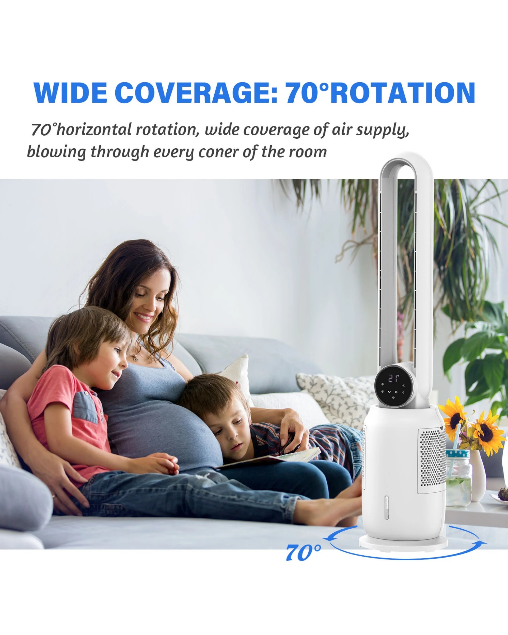 4 Advwin Bladeless Fan, 2.5l Evaporative Air Cooler With 3 Speeds, Remote Control, Night Light, Electric Purifying Fan, 4 of 7