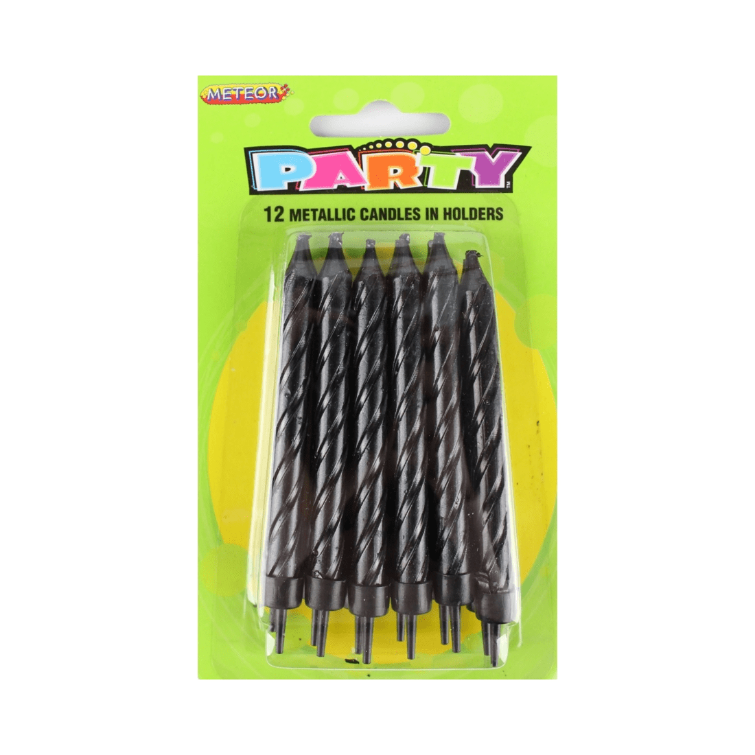 1 Meteor Black Metallic Spiral Birthday Candles Pack of 12, 1 of 1