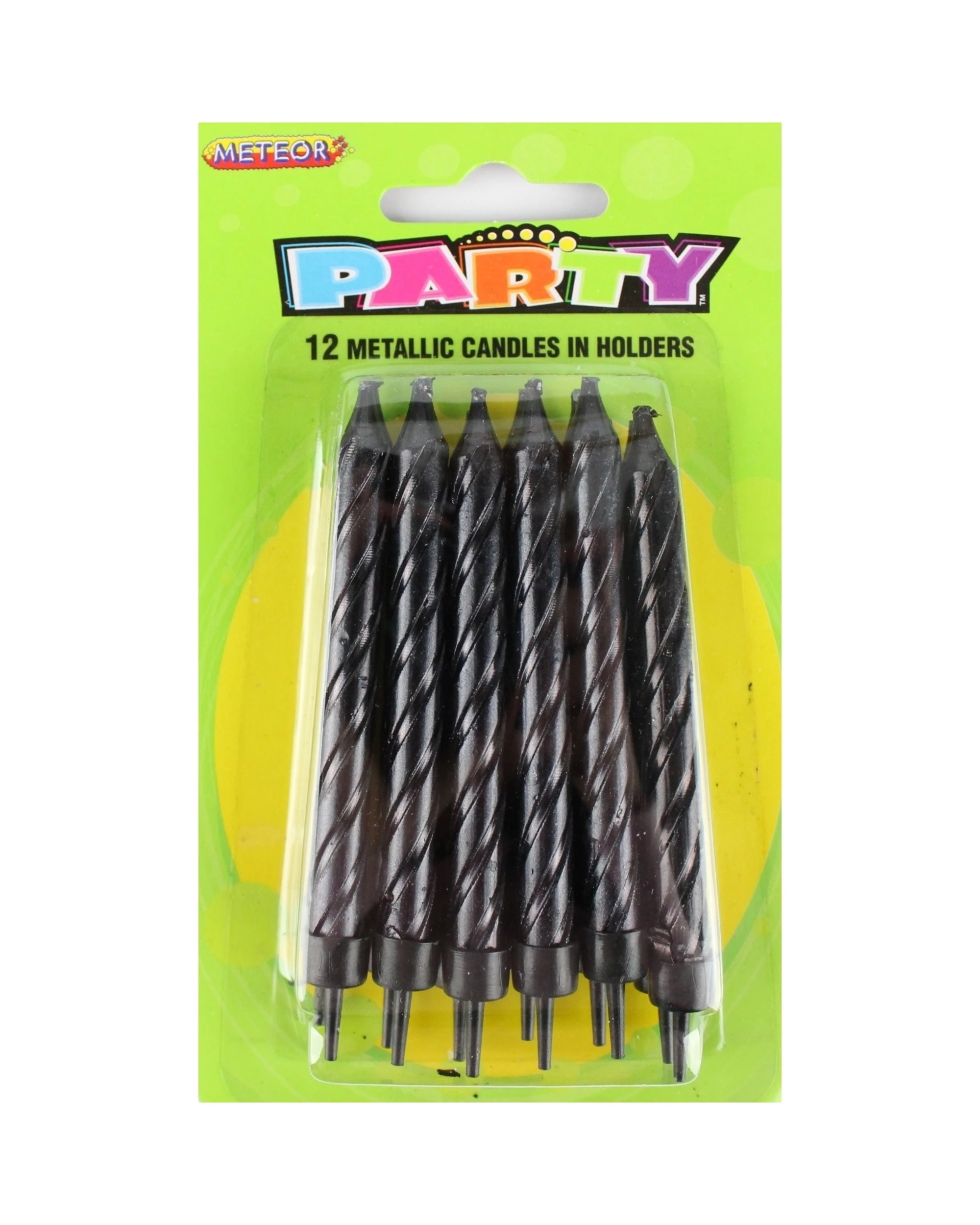 1 Unique Black Metallic Spiral Birthday Candles Pack of 12 - Black, 1 of 1