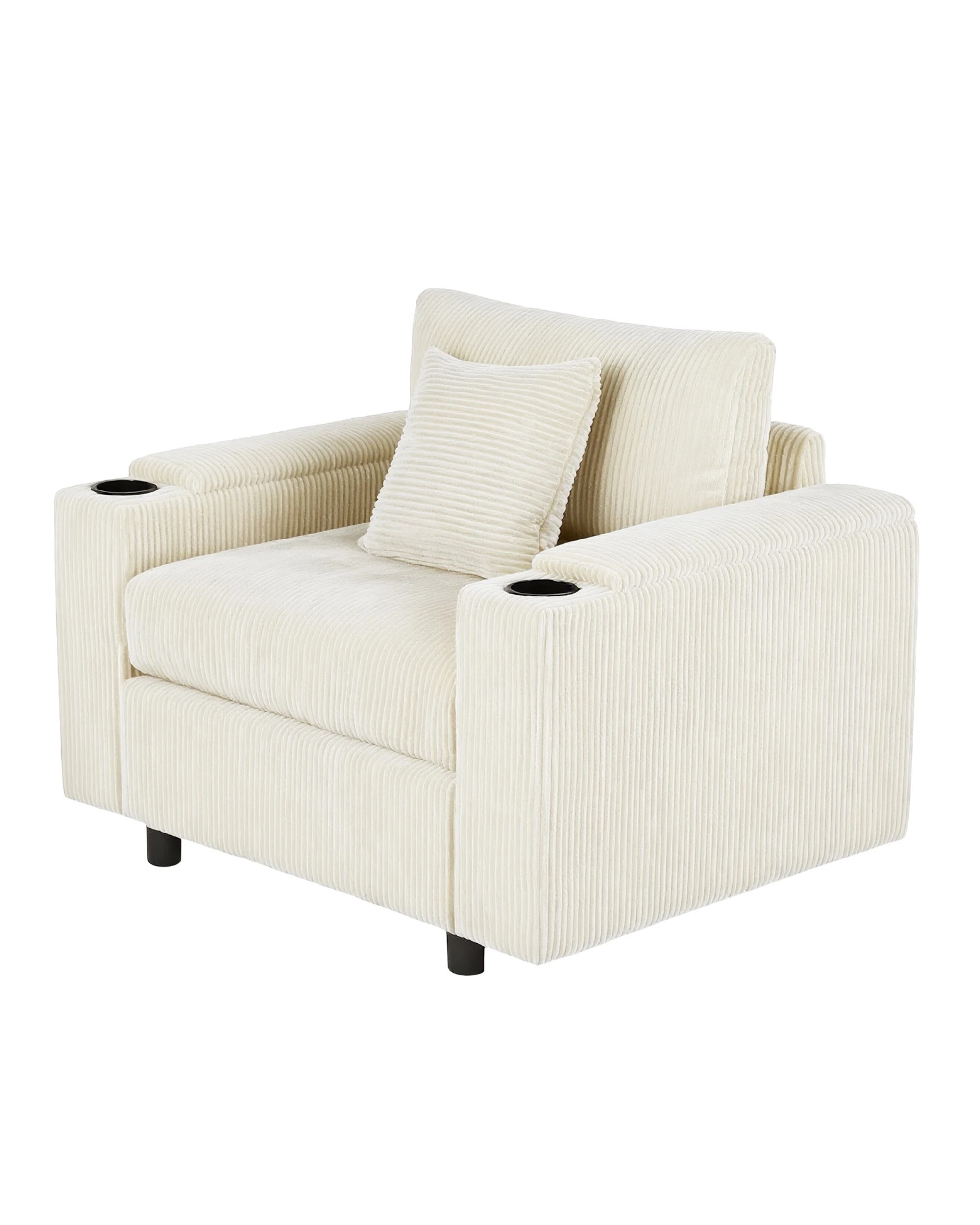 1 Advwin Single Sofa w/ Storage Armrests Corduroy Armchair w/ Cup Holder Modern Lounge Sofa Couch with Cushion, 1 of 9