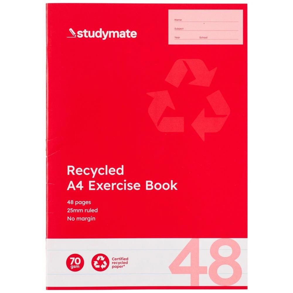 3 Studymate A4 Recycled 70gsm 25mm Ruled Exercise Book 48 Page, 3 of 3