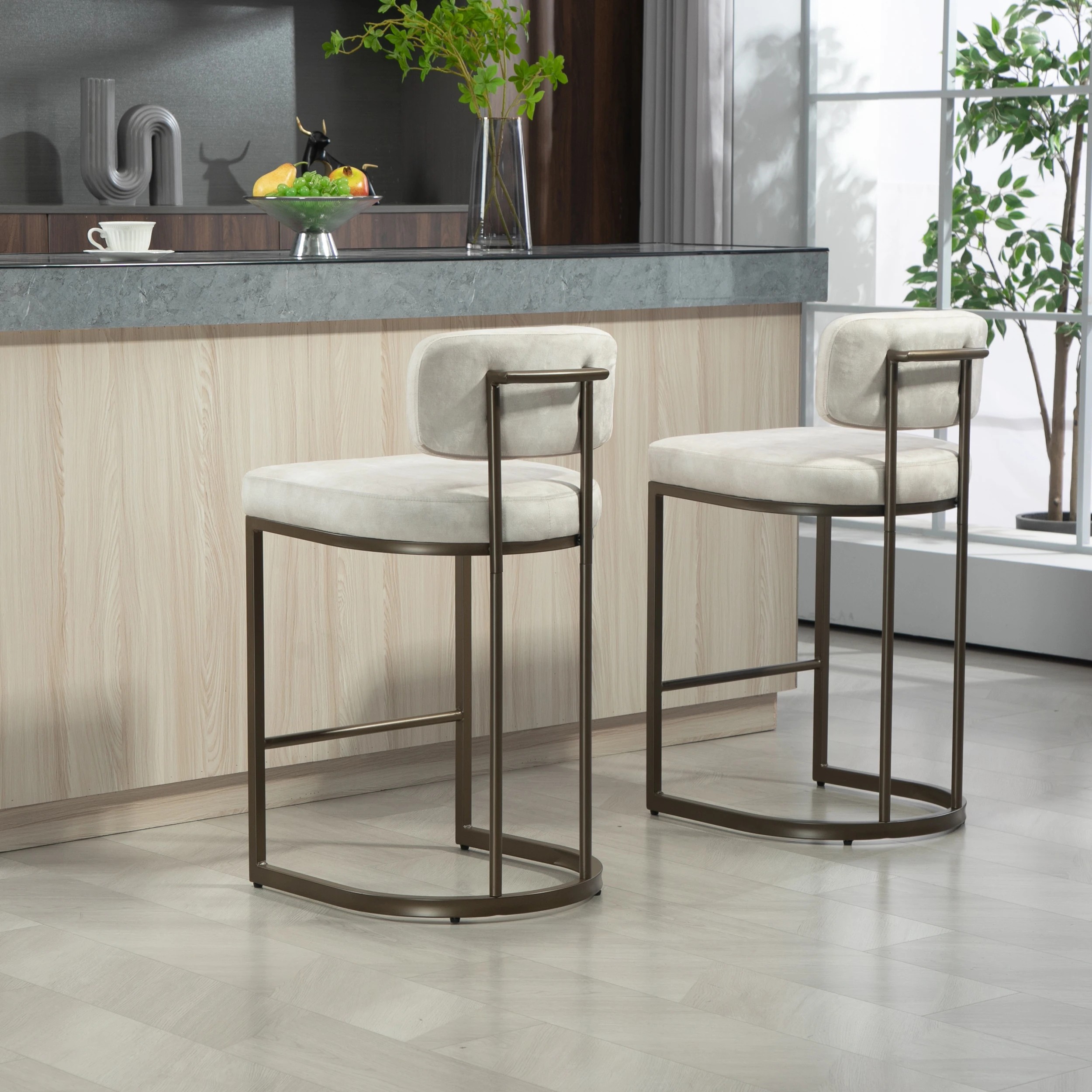 9 IHOMDEC Velvet Bar Stools Set of 2 - Beige - Beige, 9 of 10