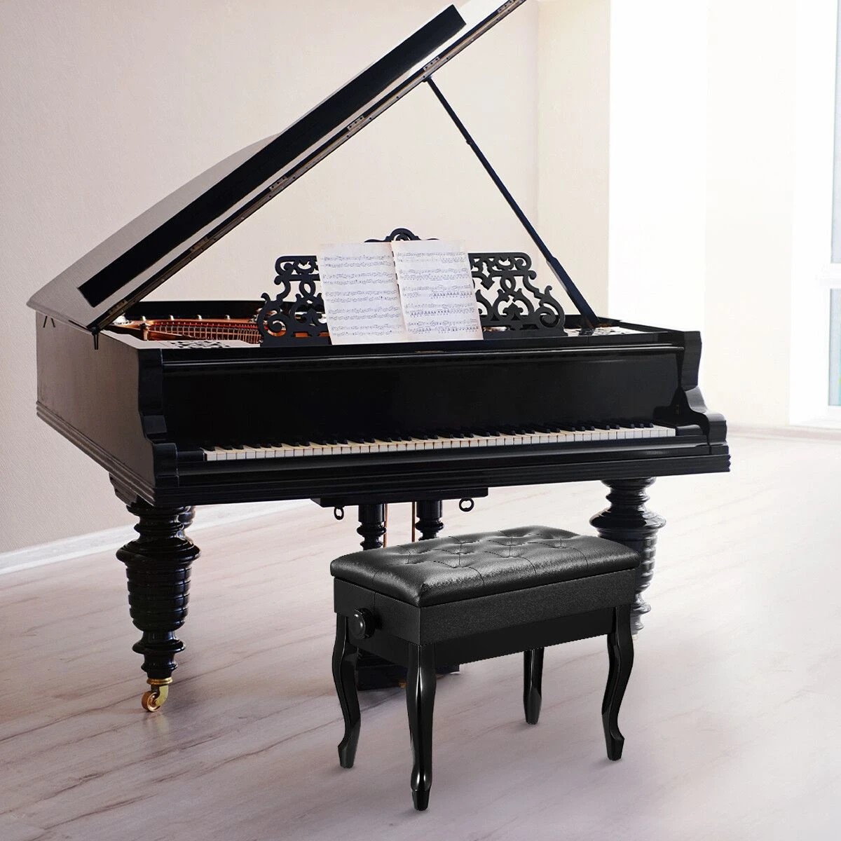 3 Melodic Piano Stool Adjustable Wood Chair Keyboard Bench, 3 of 4