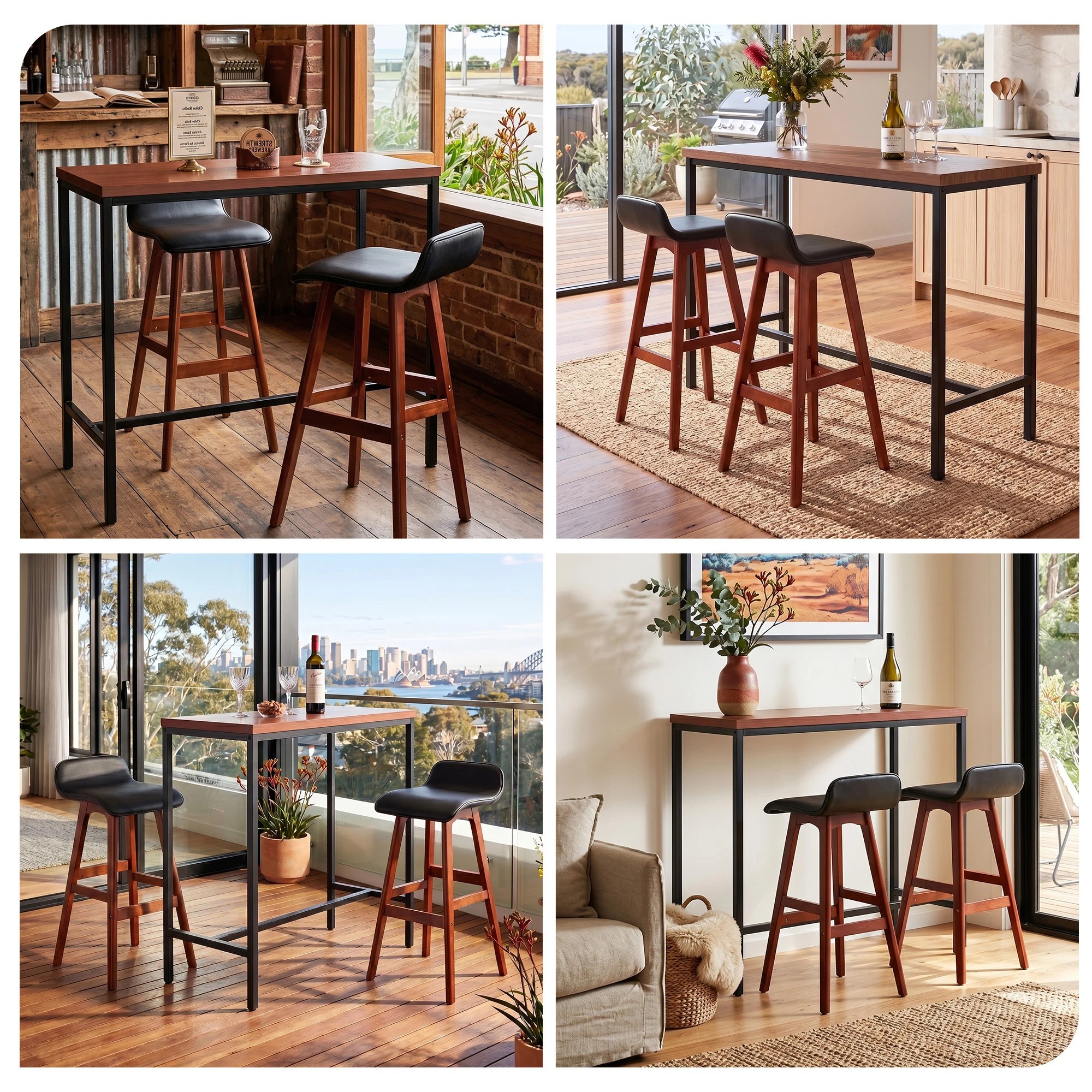 7 Artiss 3Pcs Bar Table and Stools Set Dining Desk Kitchen Chairs Cafe Pub Wood - Multi, 7 of 7