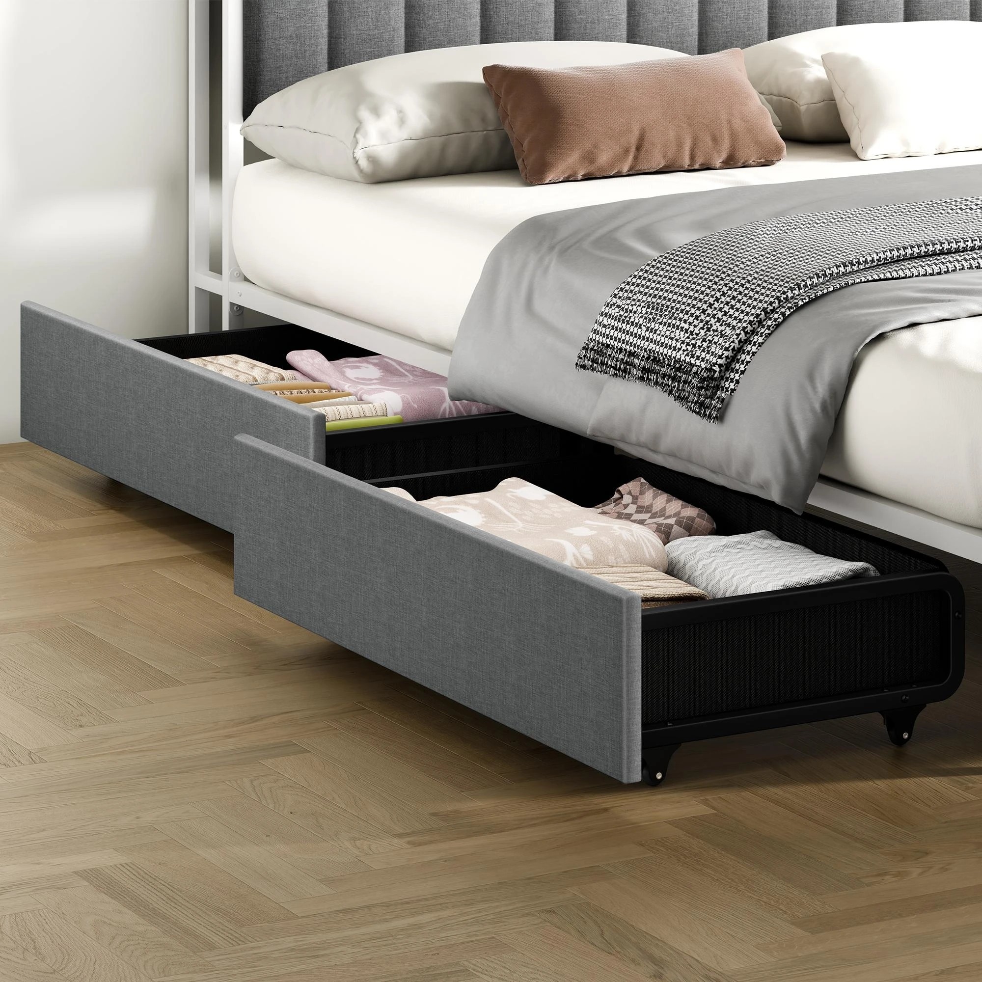 6 Alfordson 4x Trundle Drawers for Bed Frame Underbed Storage Wheels - Grey, 6 of 6