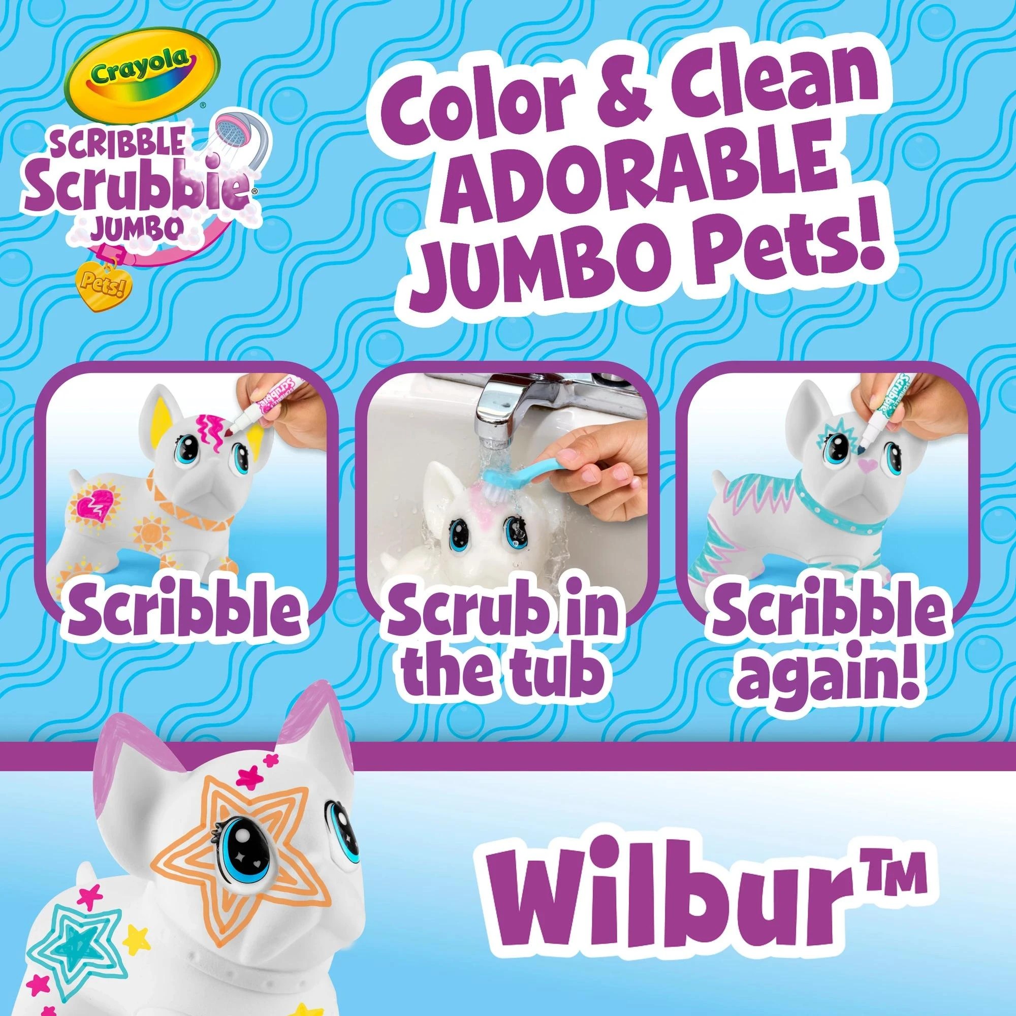 3 Crayola Scribble Scrubbie Jumbo Pet Wilbur - Blue, 3 of 3