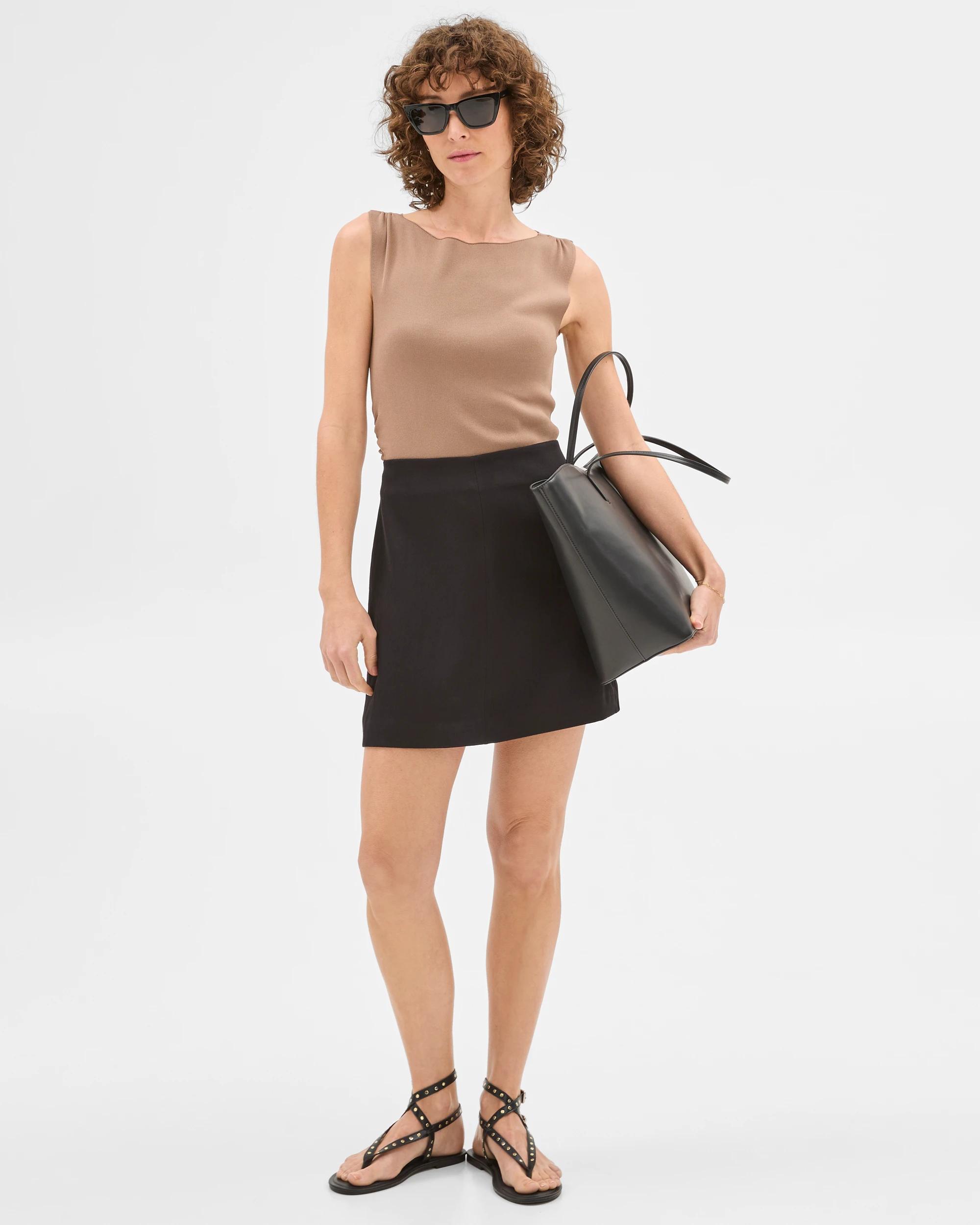 4 Summer Twill Seam Detail Mini Skirt - Preview BLACK, 4 of 7