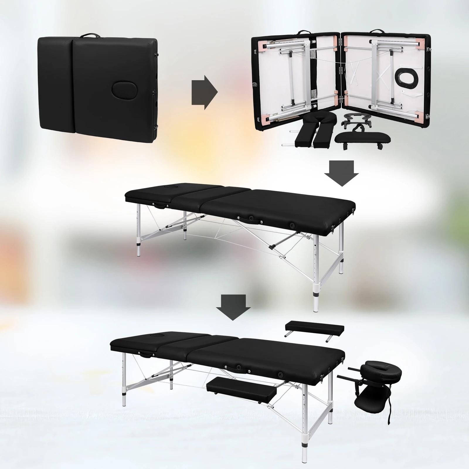 5 Alfordson Massage Table 3 Fold 85cm Foldable Portable Aluminium Lift Up Bed Desk - Black, 5 of 7