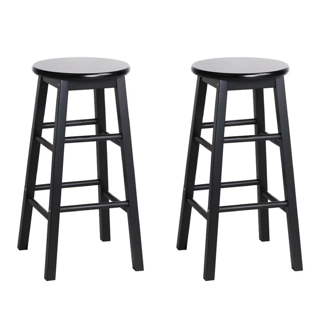 1 Artiss Set of 2 Wooden Bar Stools Round Seat Sturdy Durable Stable Footrest Comfortable Kitchen Counter Chairs - black, 1 of 8