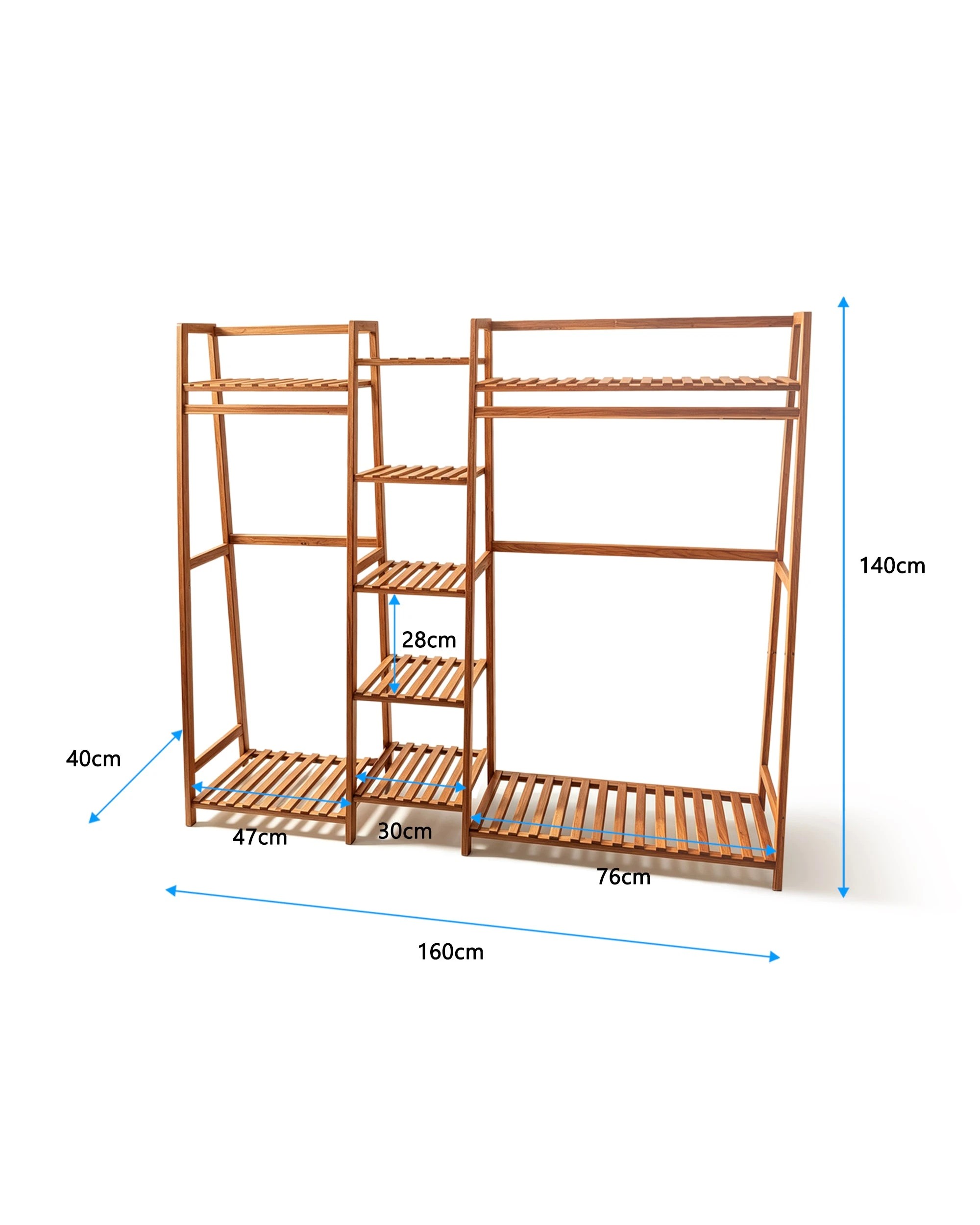 4 Foret Tea Brown Bamboo Double Clothes Rack With Shelves, 4 of 8