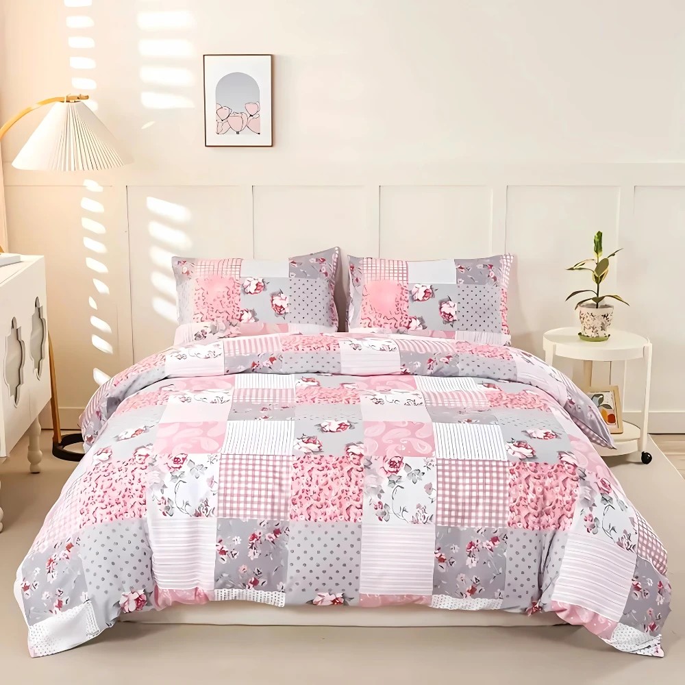 1 Dreamfields Soft Pink Plaid Design Quilt Doona Duvet Cover Set - King Single Bed - Multi, 1 of 1