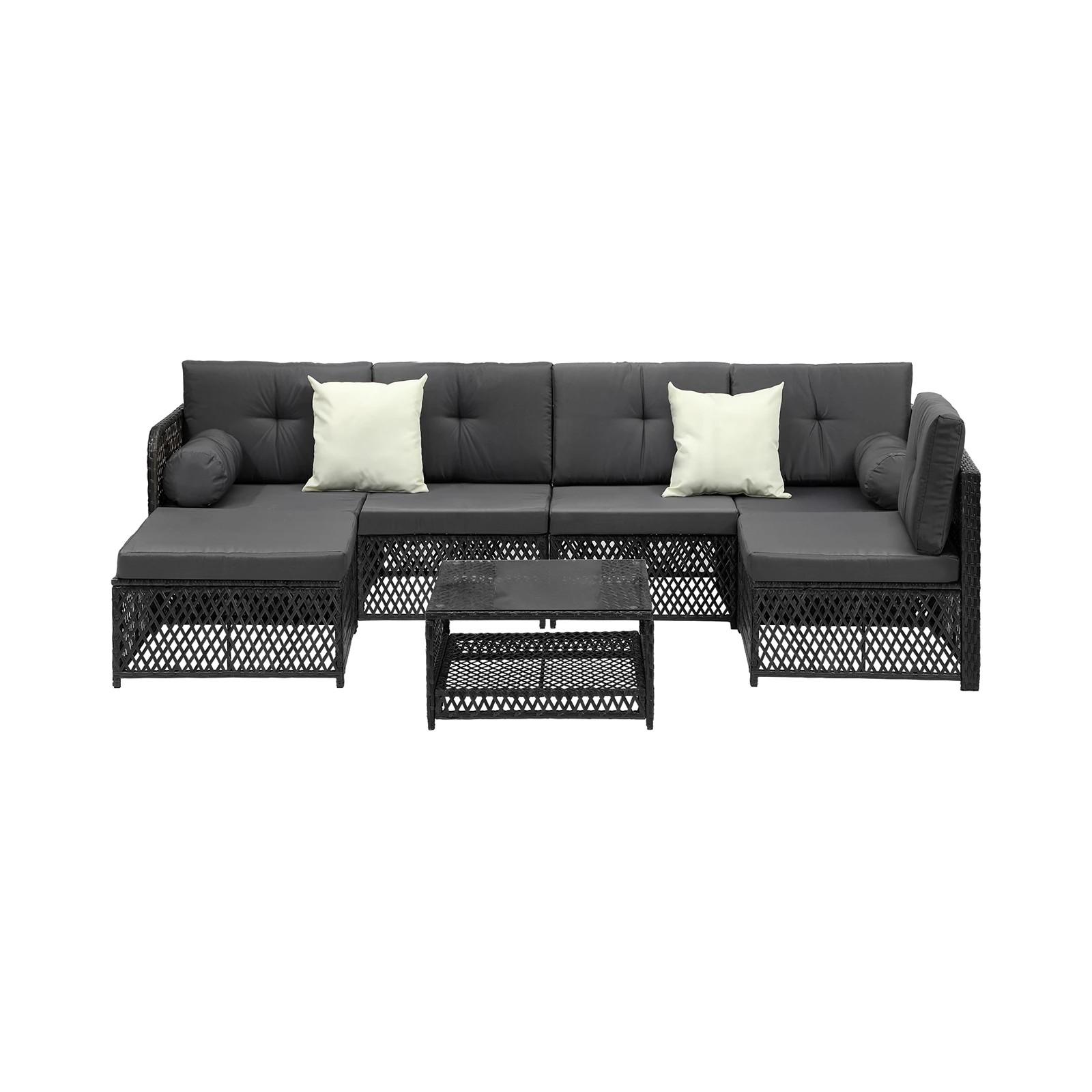 7 Livsip Outdoor Sofa Set 6 Seater Wicker Lounge Setting - Black, 7 of 8