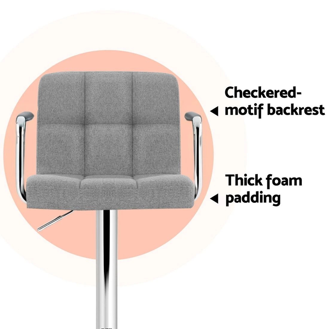 5 Artiss 4x Bar Stools Fabric Gas Lift W/armrest
 - Grey, 5 of 5