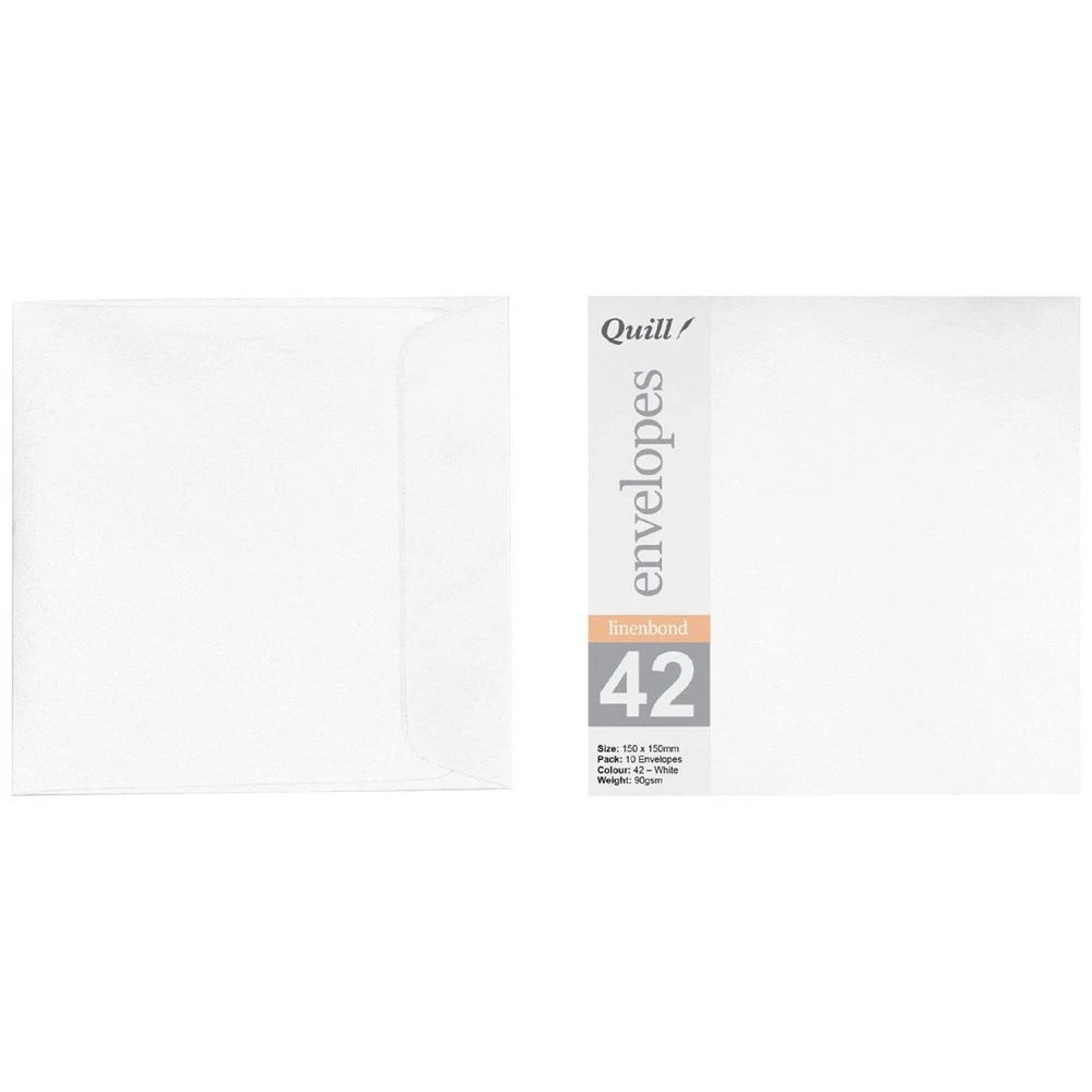1 Quill 150mm Square Linen Bond Envelopes White 10 Pack, 1 of 4
