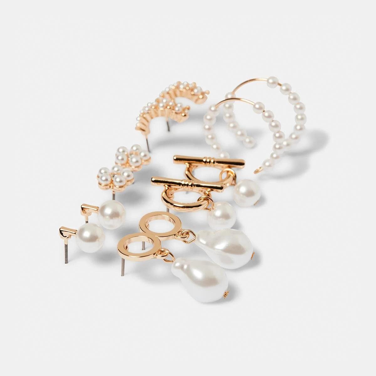 2 6 Pack Cluster Faux Pearl Stud Earrings - Gold Tone Gold, 2 of 5