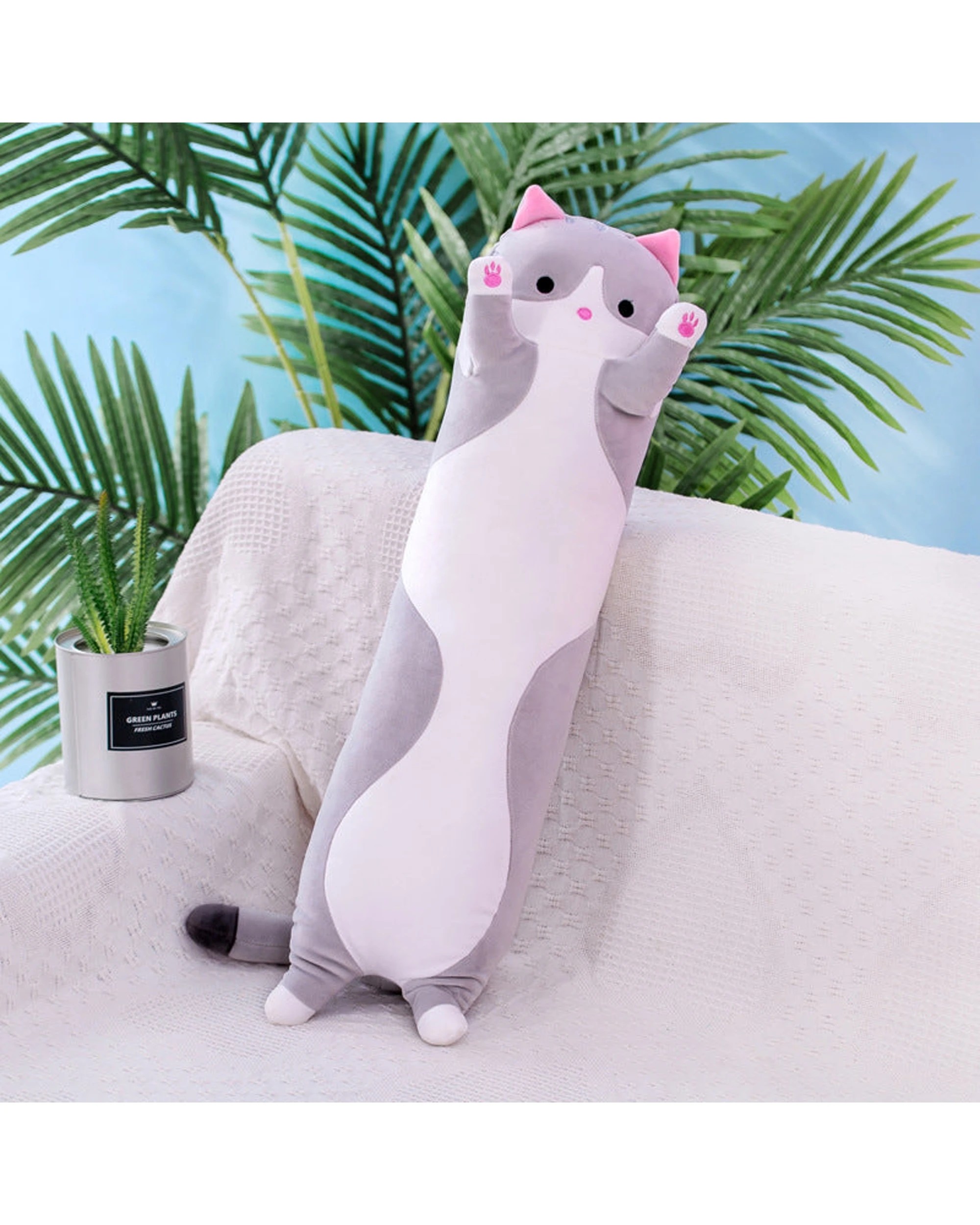 2 Cotton More Long Cat Plush Toy Pillow 130cm - Grey, 2 of 4