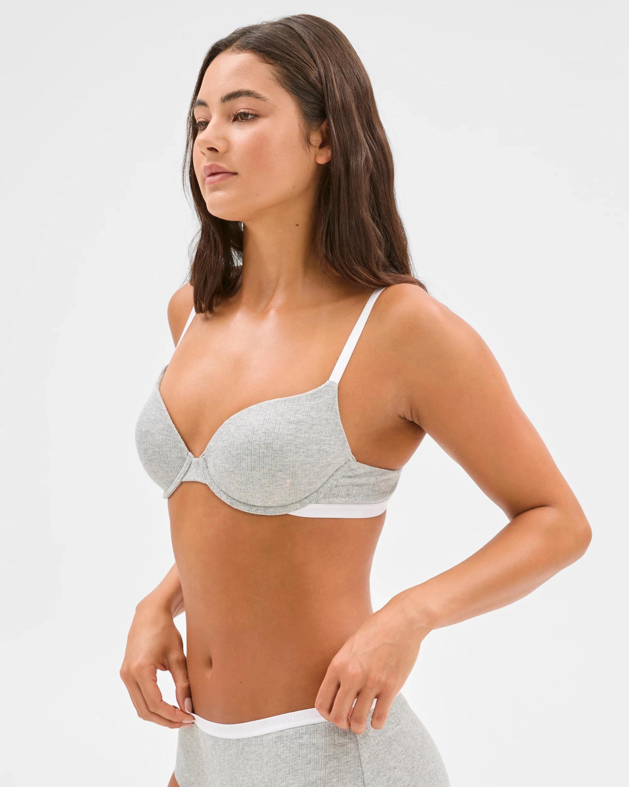 4 Lily Loves Australian Cotton Pointelle Balconette Bra GREY MARLE, 4 of 6