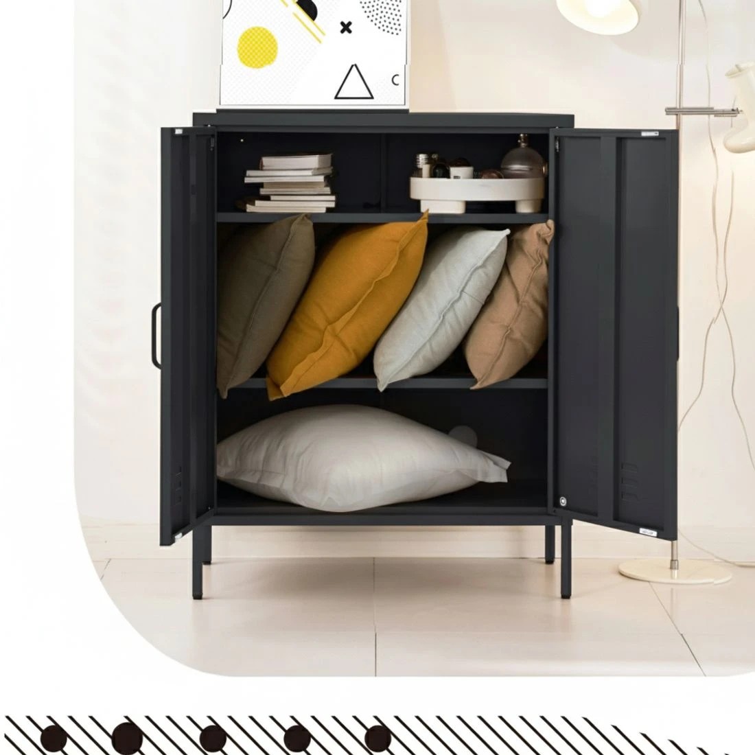 5 Artiss Buffet Sideboard Metal Cabinet - SWEETHEART Charcoal - Black, 5 of 6