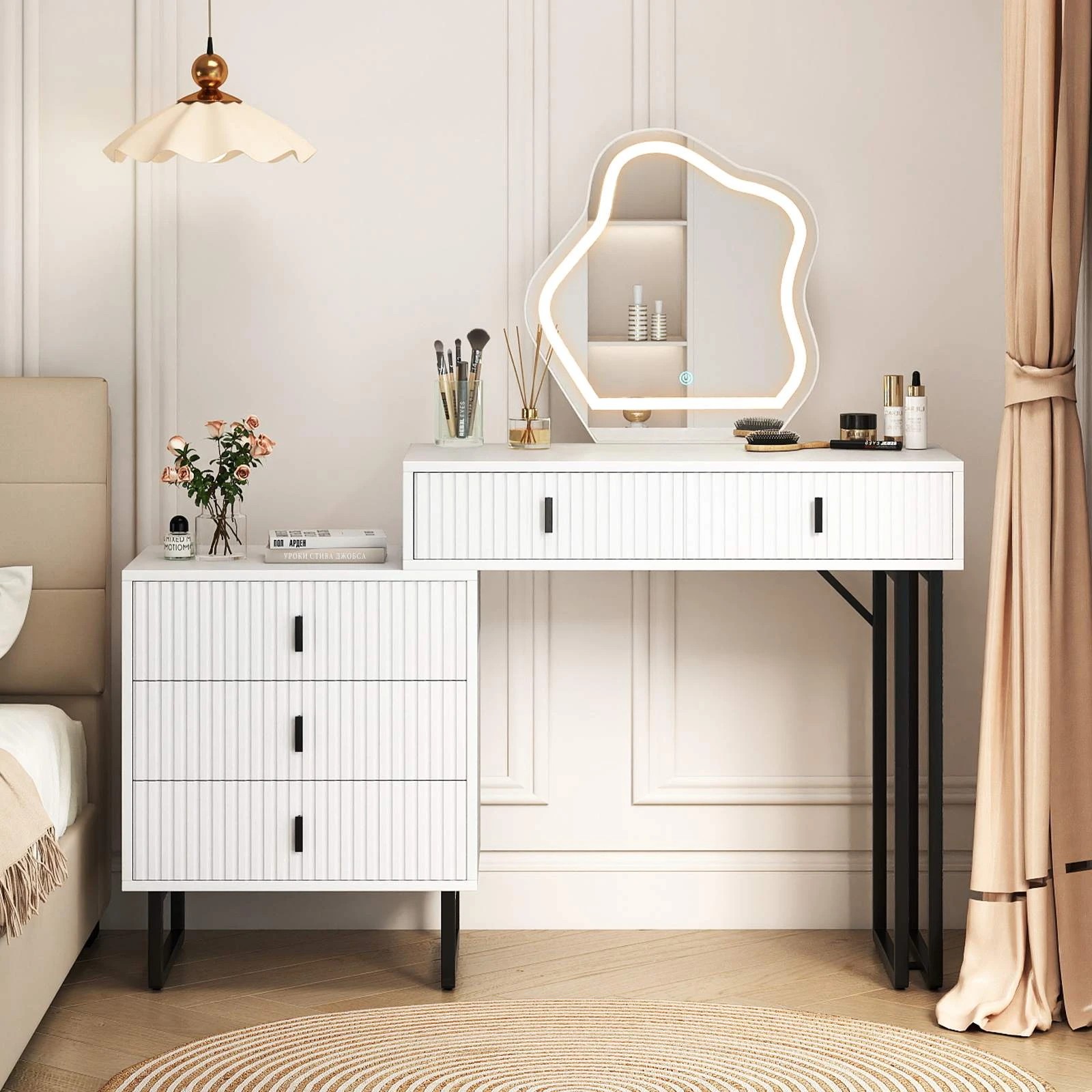 3 Costway Vanity Desk Makeup Table Modern Dressing Table w/Side Tabletop, 3 of 4