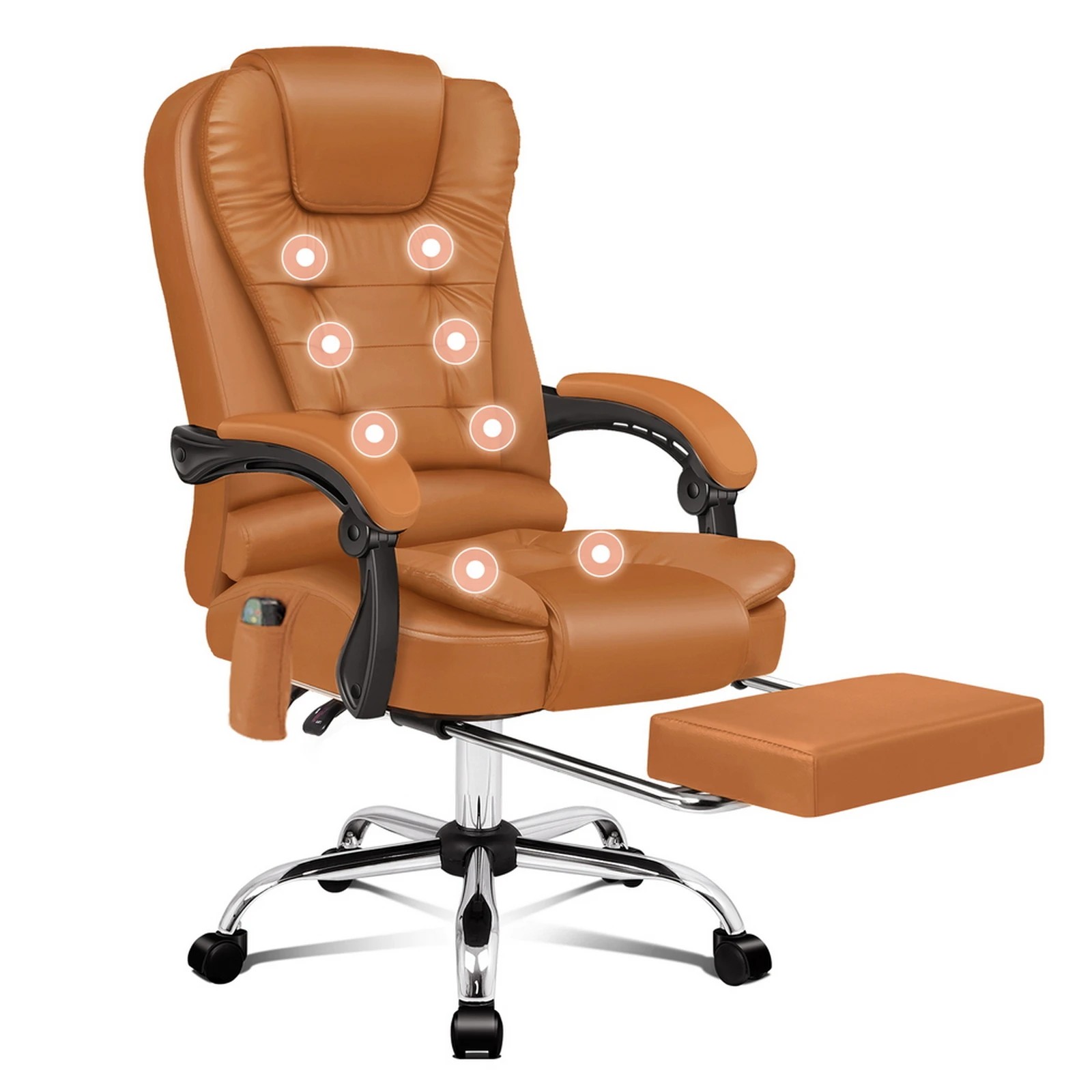 1 Alfordson Massage Office Chair Heated Seat Gaming Executive Racer PU Leather - Brown, 1 of 10