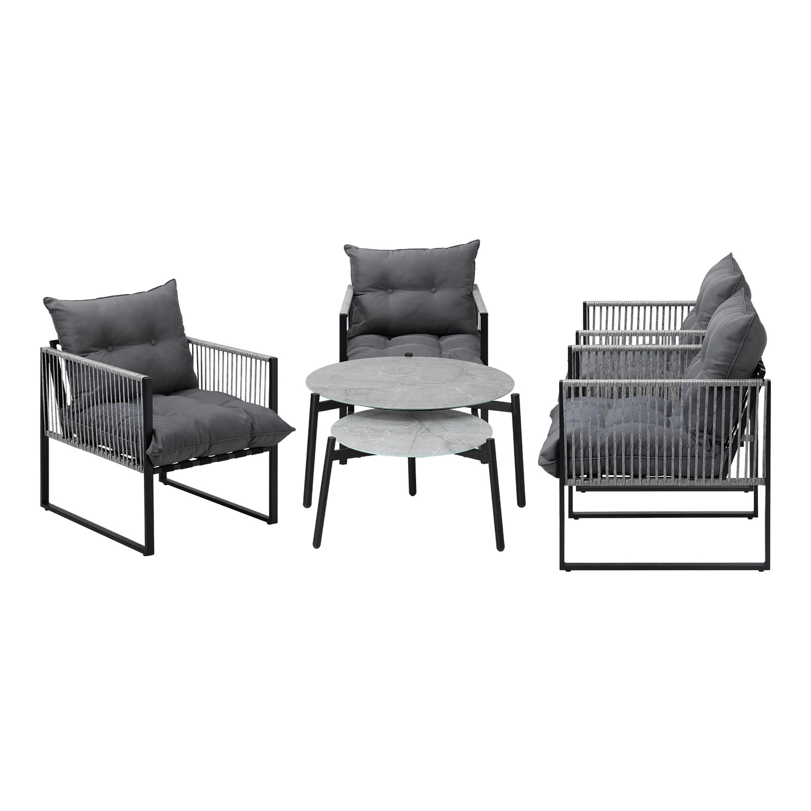 9 Livsip 6PCS Outdoor Patio Setting Lounge Chairs Grey 70cm Coffee Table Garden - Multi, 9 of 9