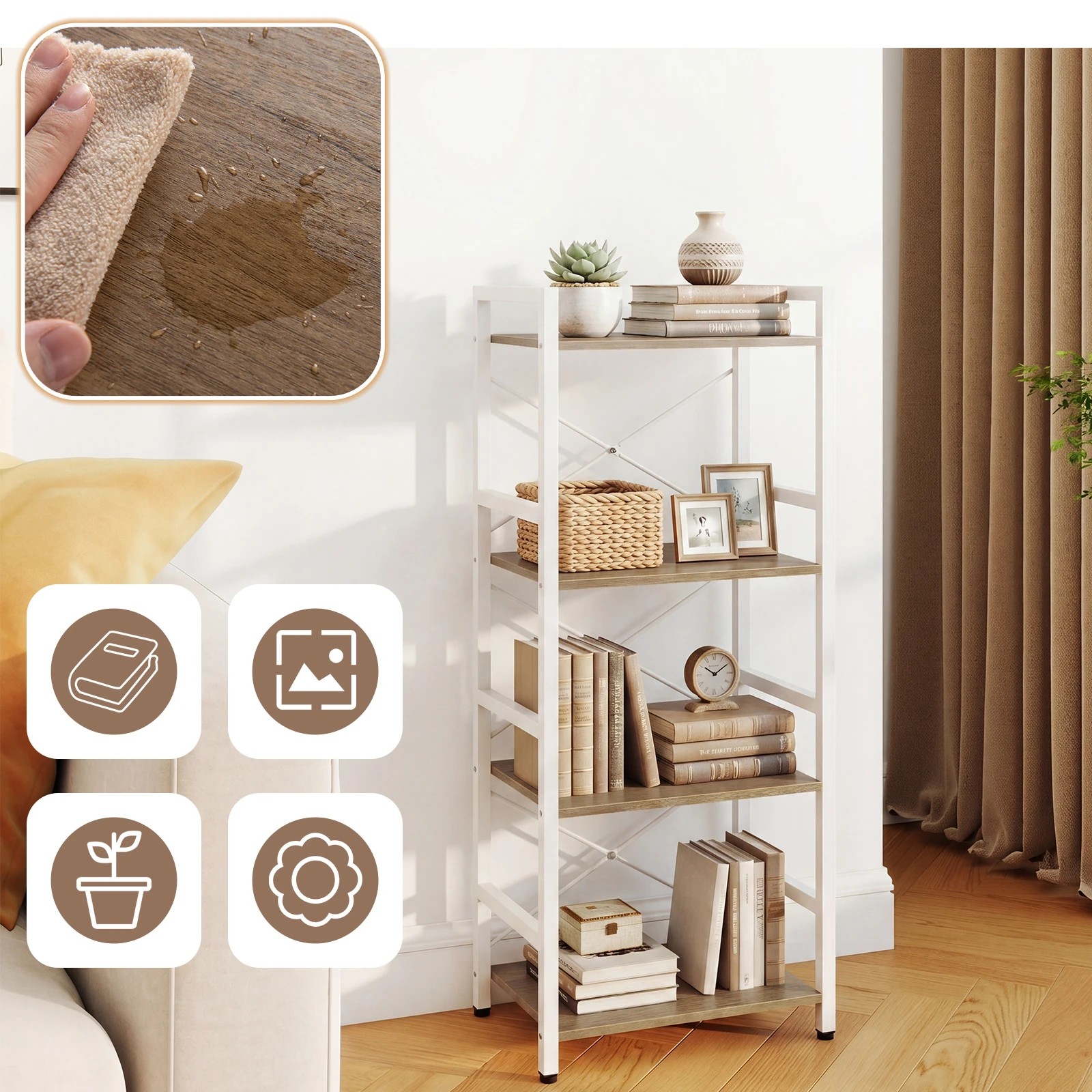 4 Costway 4-Tier Bookshelf Bookcase Metal Display Rack Open Shelves - Natural, 4 of 7