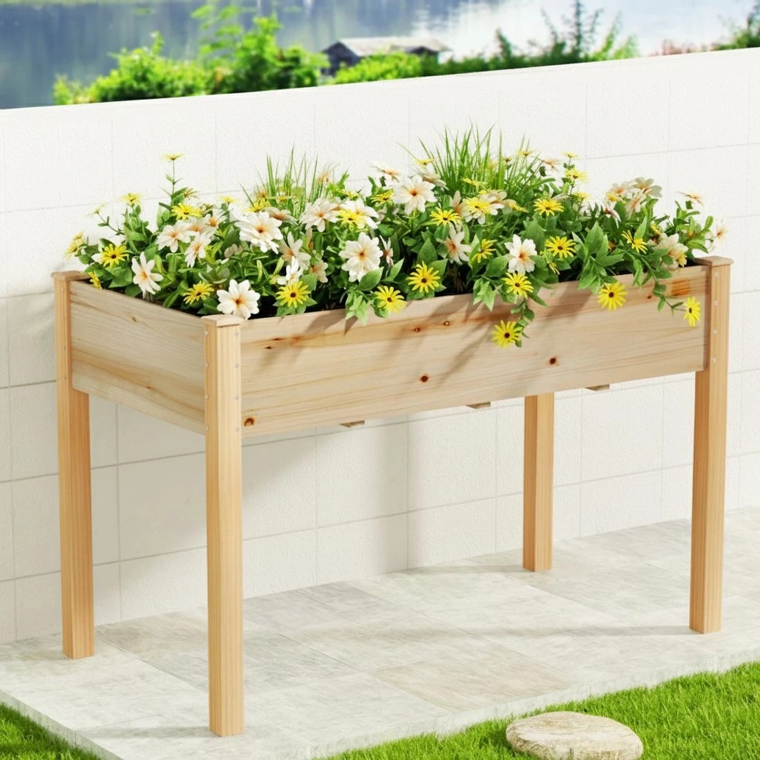 6 Green Fingers Garden Bed Elevated 120x60x80cm Wooden Planter Box Raised Container - Natural, 6 of 6