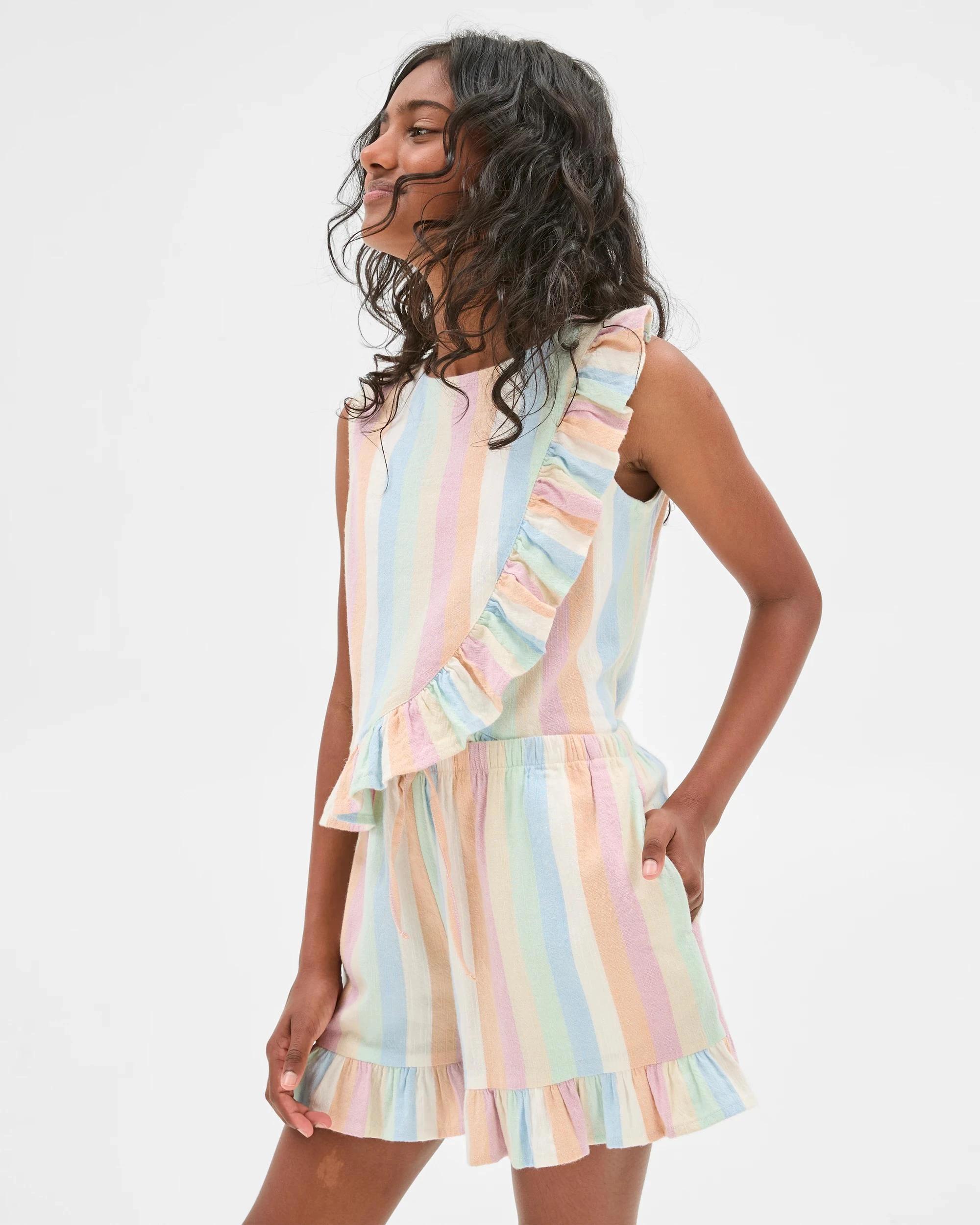 1 Target Woven Frill Hem Shorts MULTI STRIPE, 1 of 7