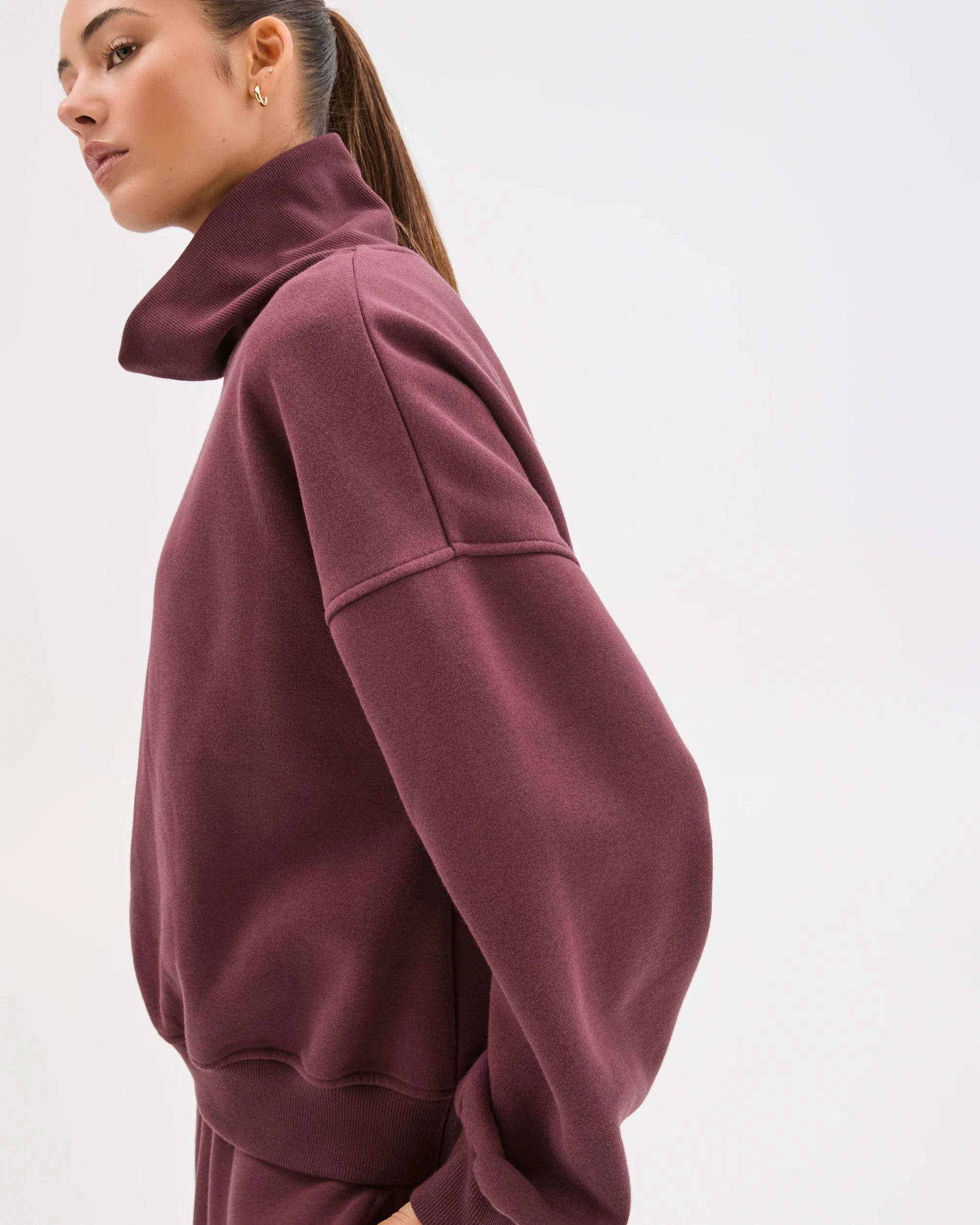 7 Lily Loves Australian Cotton Blend High Neck Fleece Jumper BURGUNDY ROUGE, 7 of 8