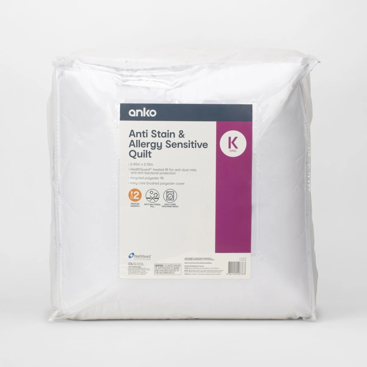 2 Anti Stain and Allergy Sensitive Quilt - King Bed, White, 2 of 6