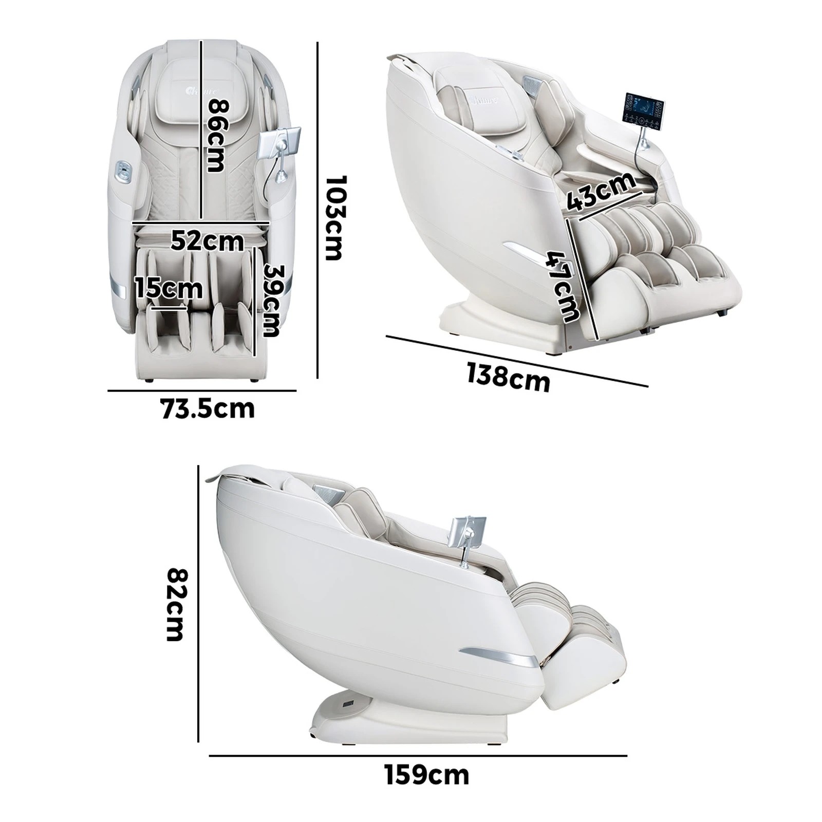 2 Oikiture 4D Massage Chair Electric Recliner SL Track Full Body Heated Chair - Beige, 2 of 4