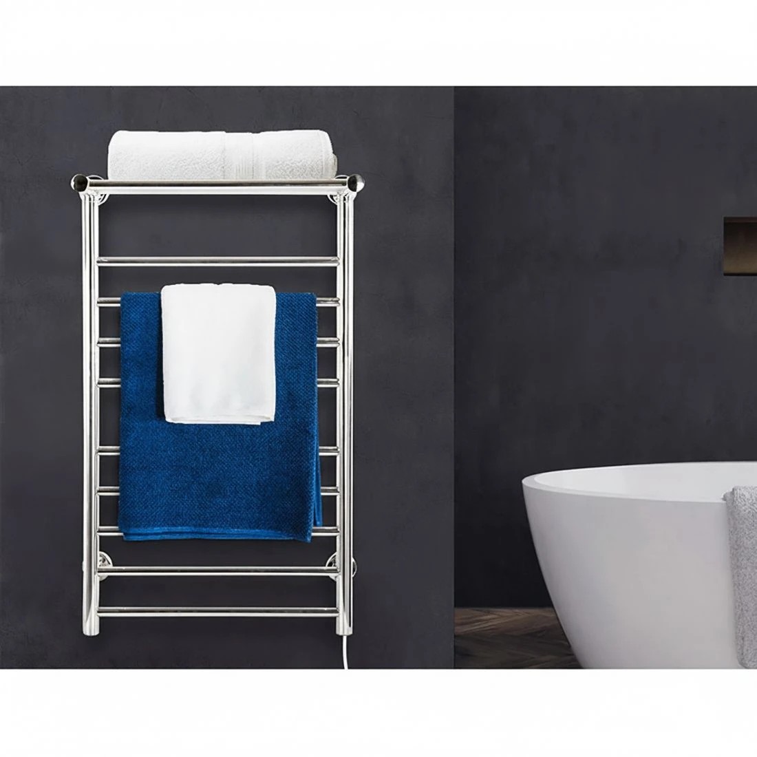 4 Devanti Electric Heated Towel Rail Rack 14 Bars Wall Mounted Clothes Dry Warmer - Silver, 4 of 8