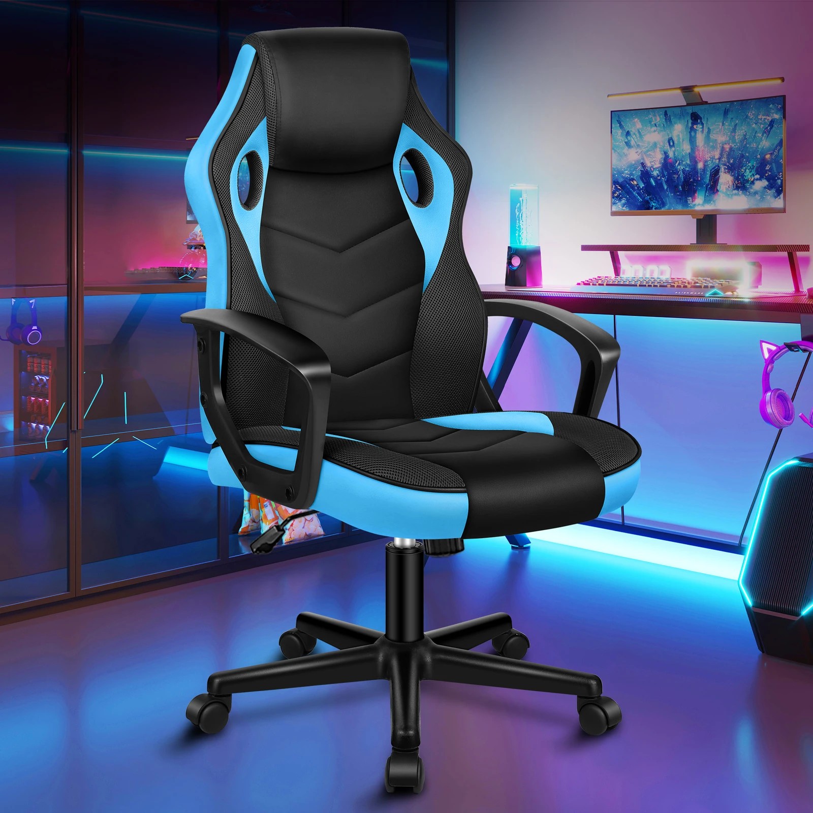 2 Alfordson Gaming Chair Racing Office Executive Computer Seat - Blue, 2 of 9