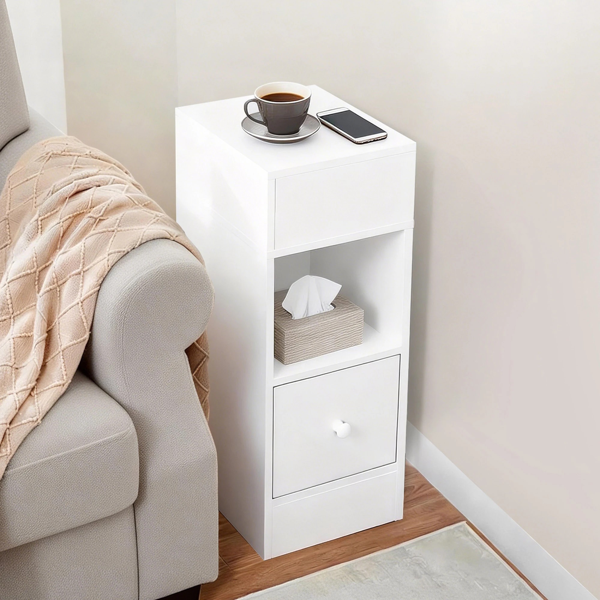 8 Levede Slim Bedside Table Nightstand Side End Table Storage Bedroom Cabinet - White, 8 of 9