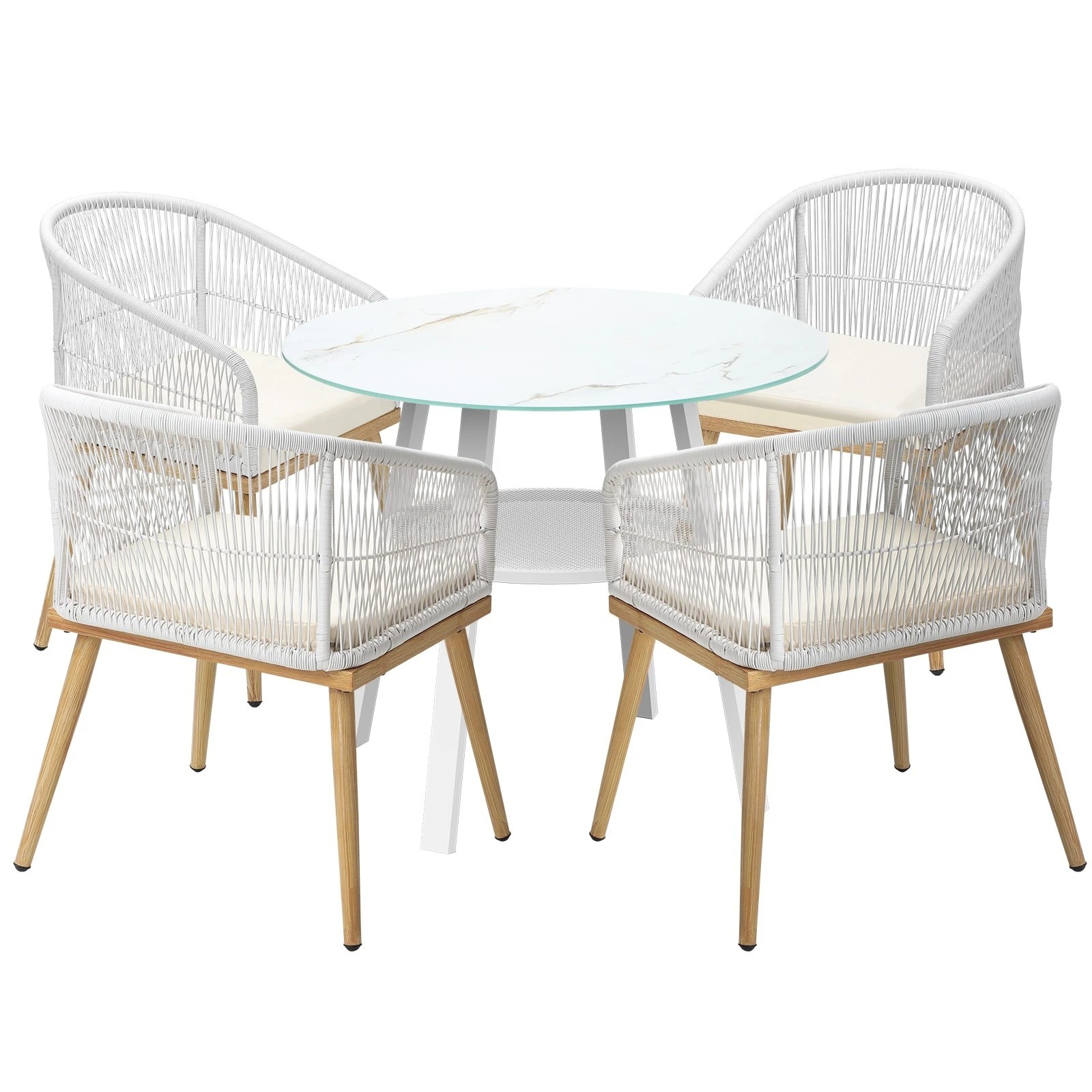 1 Livsip 5pcs Outdoor Dining Setting Table W/ Storage Shelf Patio Furniture Set
 - Multi, 1 of 7