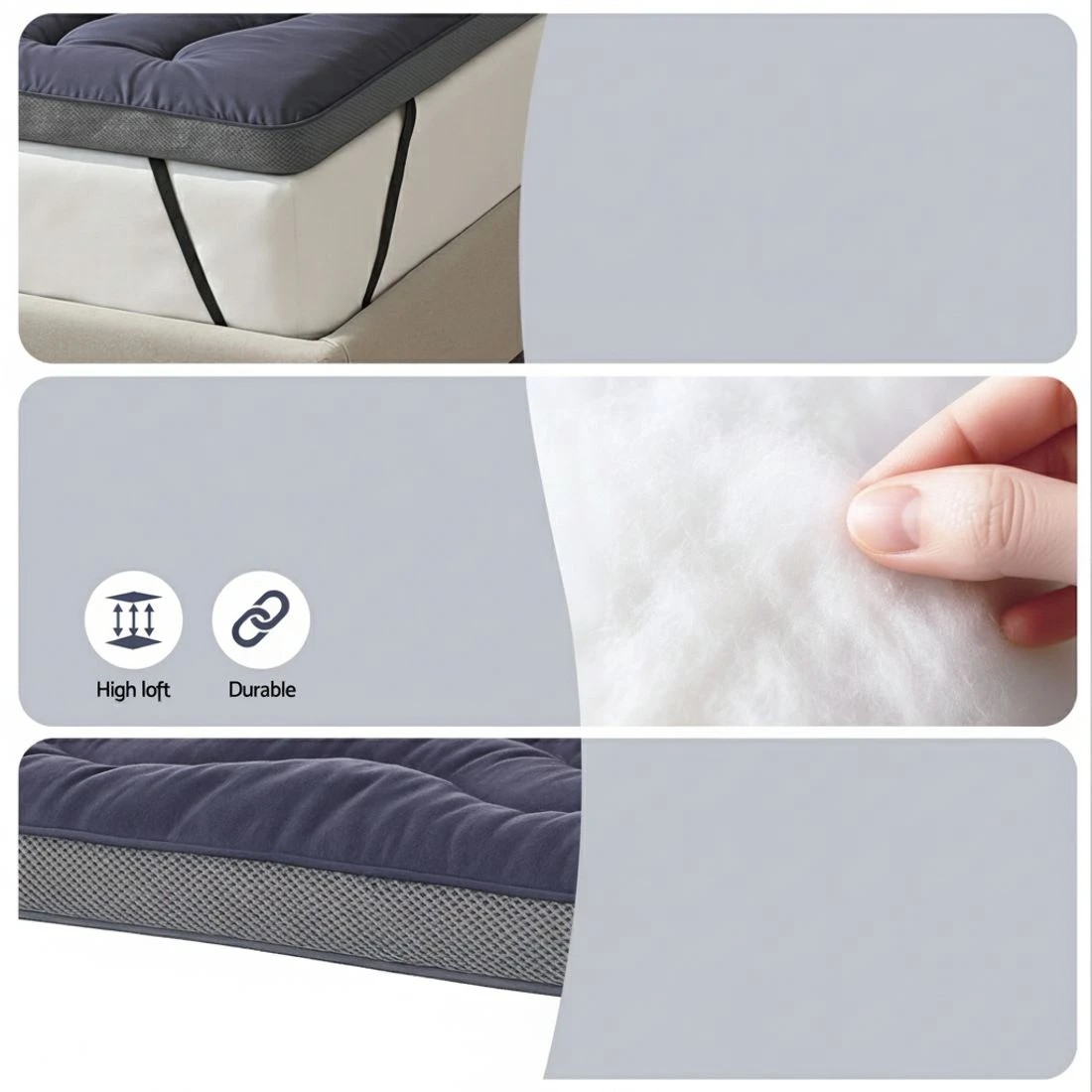 6 Giselle 5cm Mattress Topper Pillowtop toppers Bamboo Charcoal King Single - Charcoal, 6 of 7