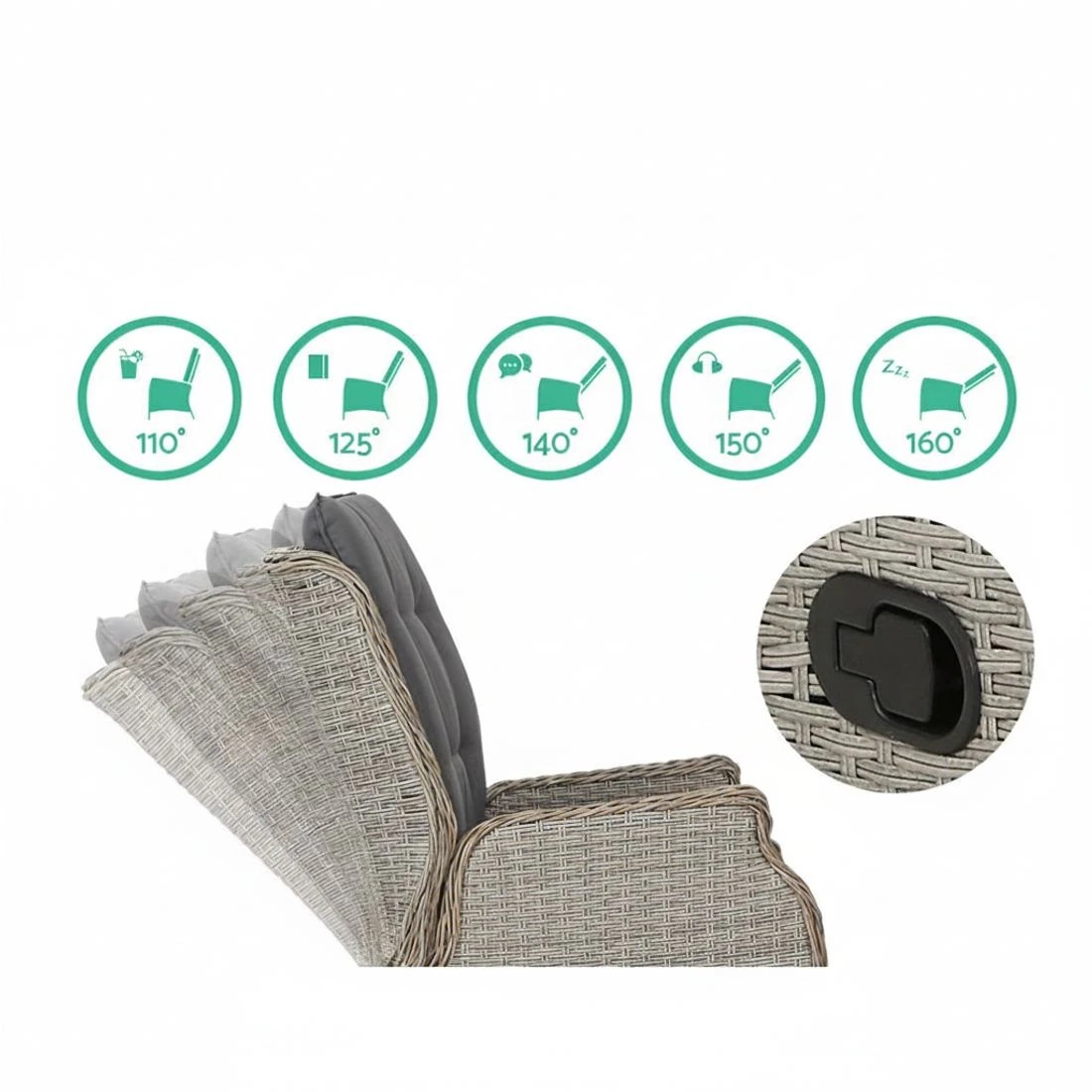 4 Gardeon 2PC Recliner Chair Sun lounge Wicker Lounger Outdoor Furniture - Grey, 4 of 5