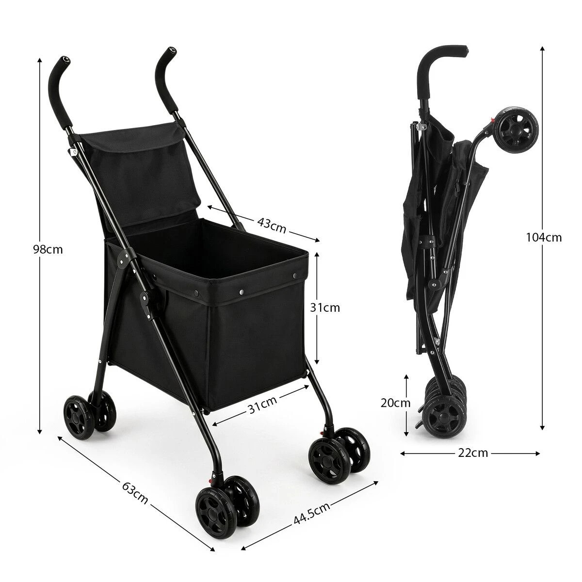 3 Ausway Lightweight Foldable Shopping Trolley with 35kg Capacity Twin Brakes & Water Resistant Storage Bag, 3 of 4