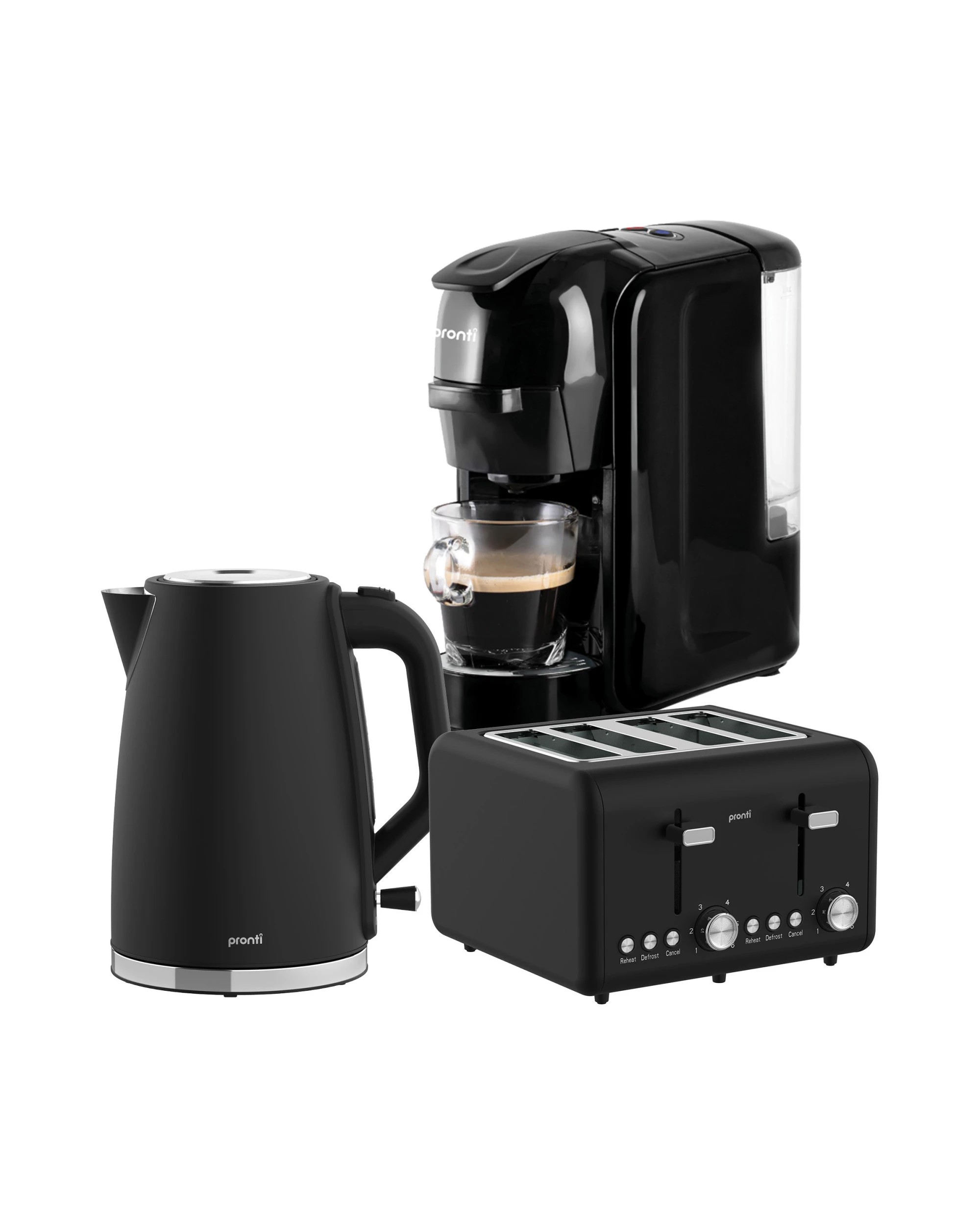 1 Pronti Breakfast Set with HomeMaid Coffee Machine, Silver Noir Toaster and Kettle, 1 of 5
