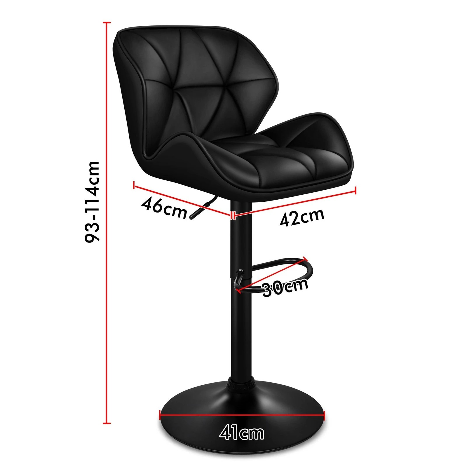 8 Alfordson 2x Bar Stools Willa Kitchen Gas Lift Swivel Chair Leather - Black, 8 of 9