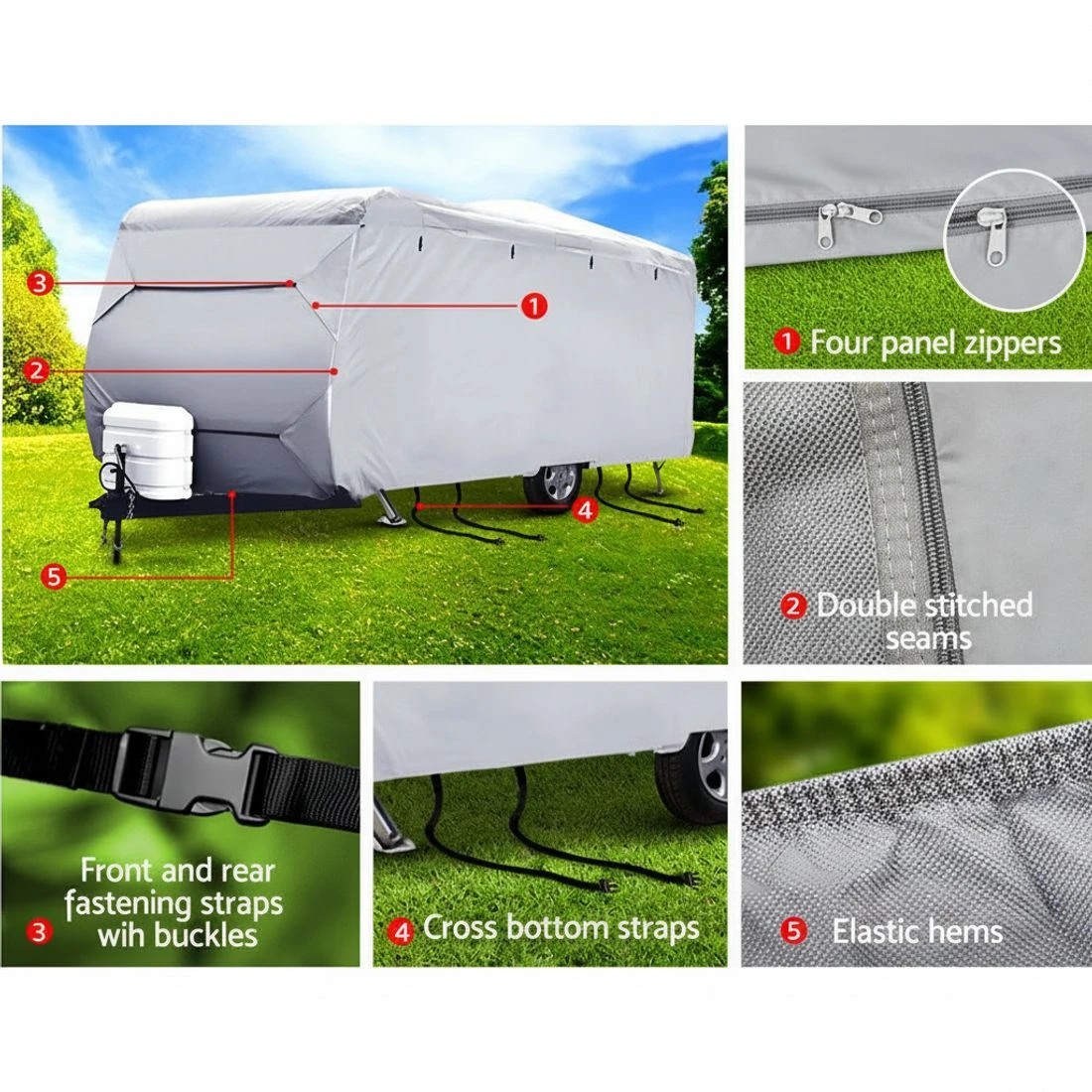 3 Weisshorn 18-20ft Caravan Cover Campervan 4 Layer Heavy Duty UV Carry bag Covers - Grey, 3 of 6