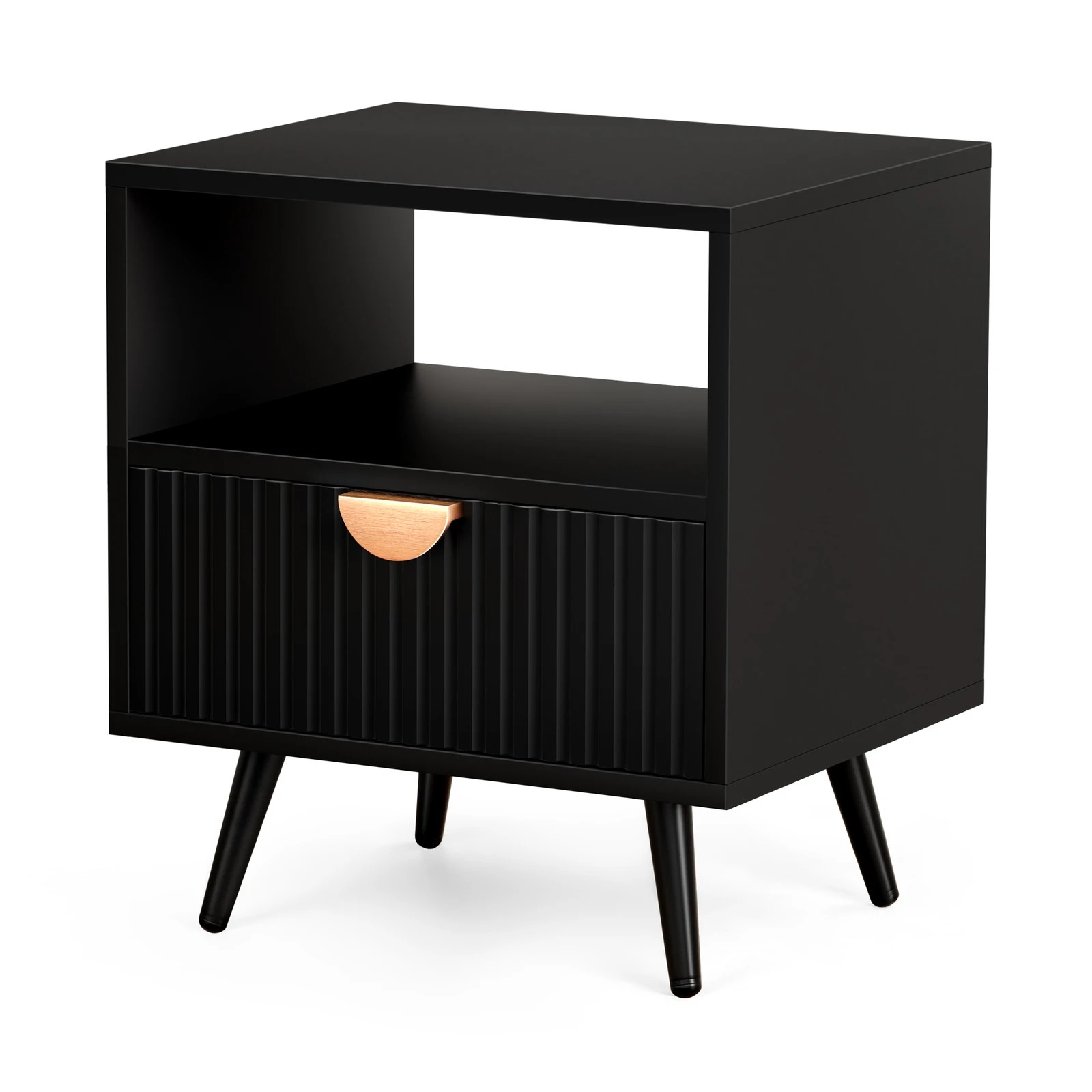 1 Alfordson Bedside Table 1 Drawer Side Storage Shelf Nightstand - Black, 1 of 10