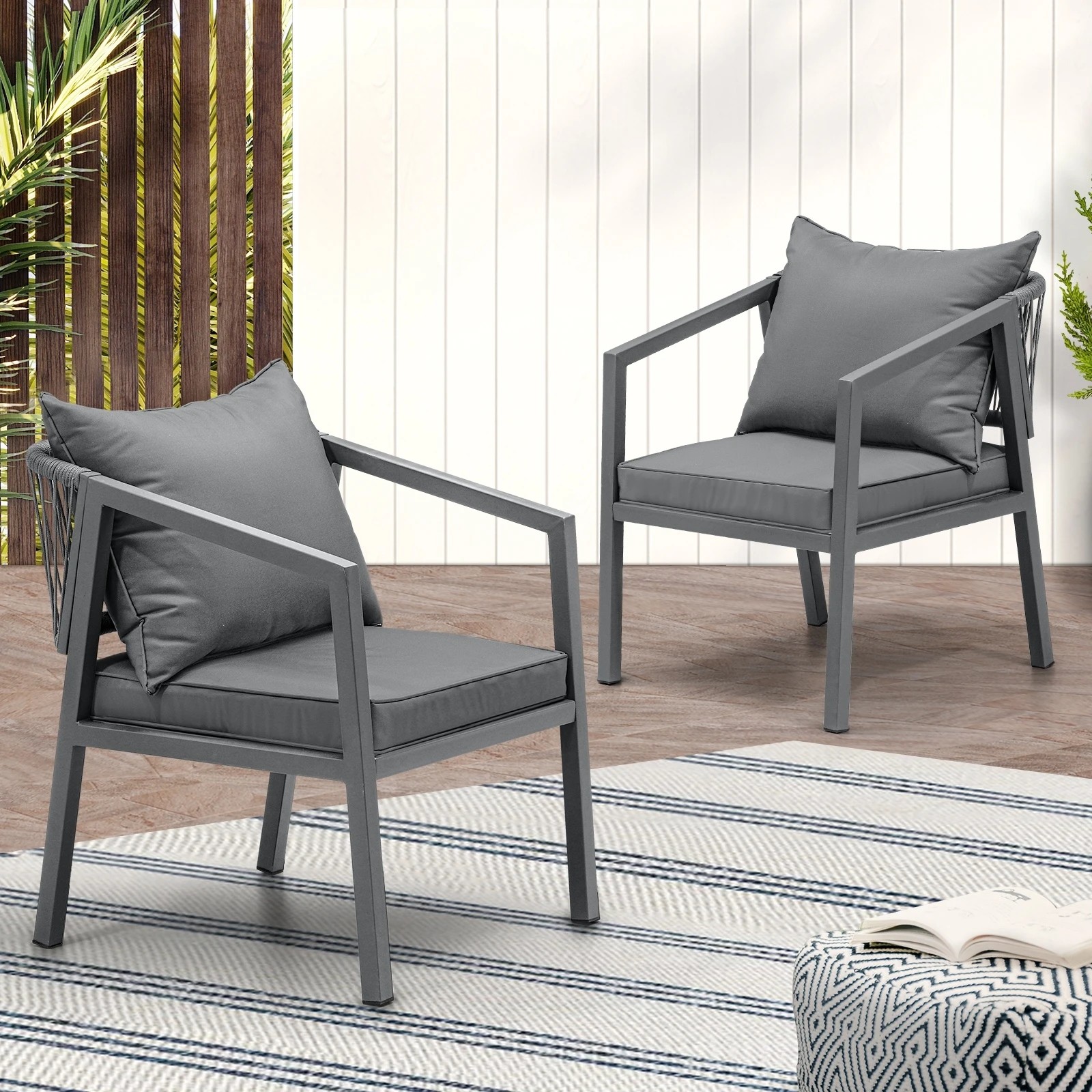 10 Livsip 2pcs Outdoor Furniture Chairs Garden Patio Garden Lounge Set Steel Frame
 - Grey, 10 of 10