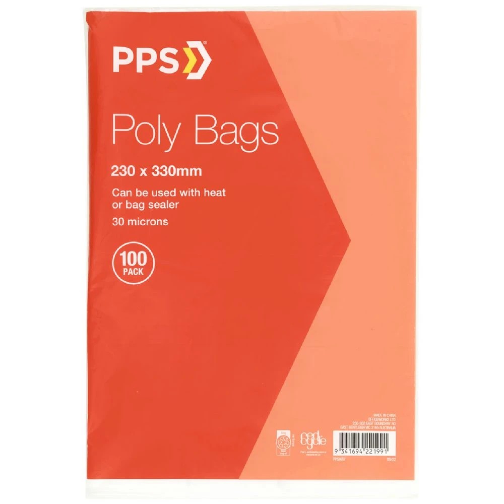 1 PPS Poly Bags 230 x 330mm 100 Pack, 1 of 2