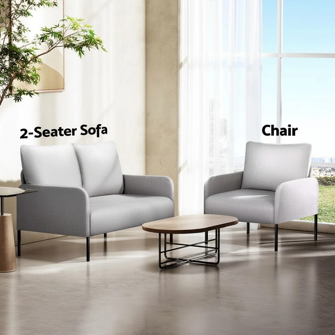 5 Artiss Armchair 2-Seater Sofa Pillow Linen - Grey, 5 of 5