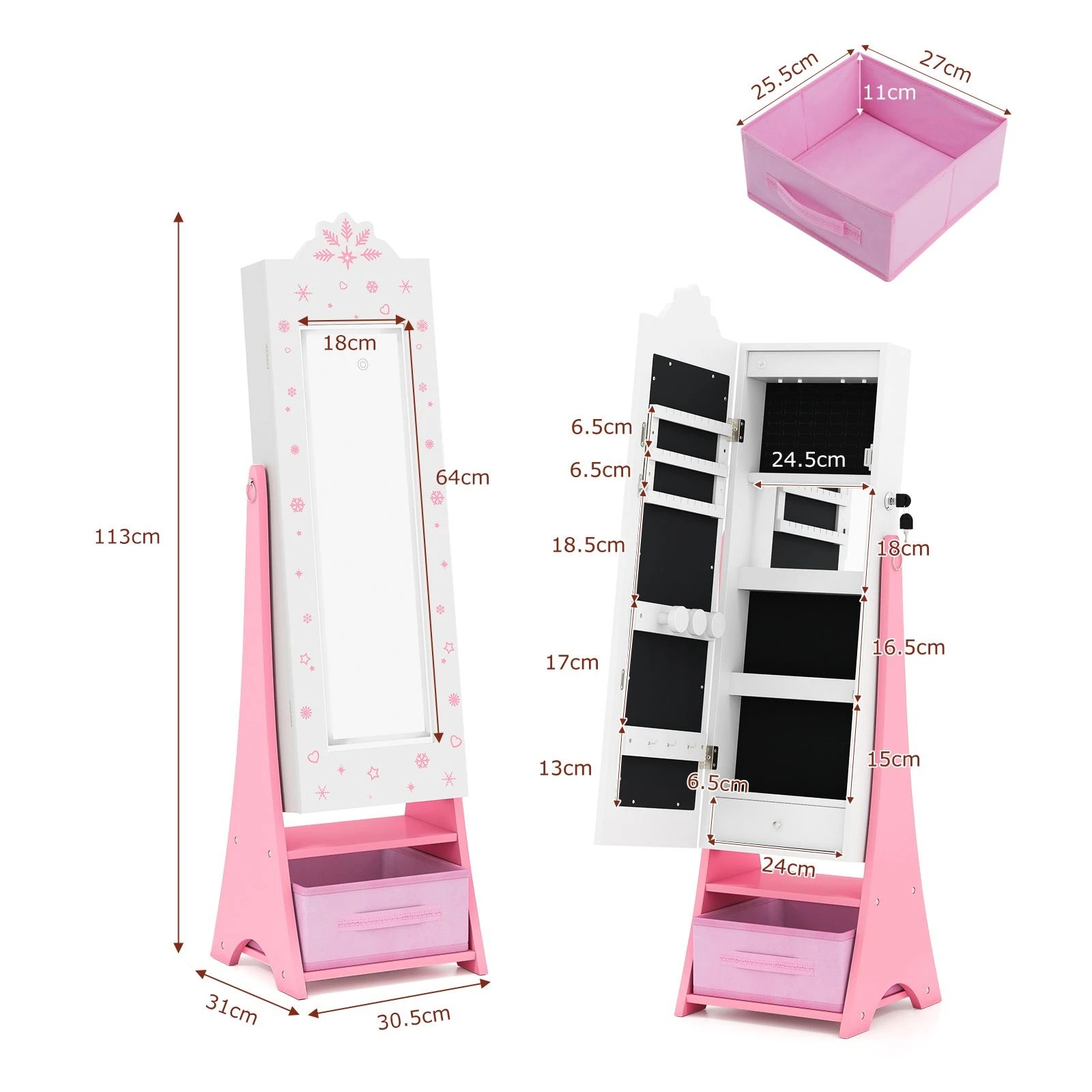4 Costway Mirror Cabinet Jewelry Armoire Princess Storage - White, 4 of 5