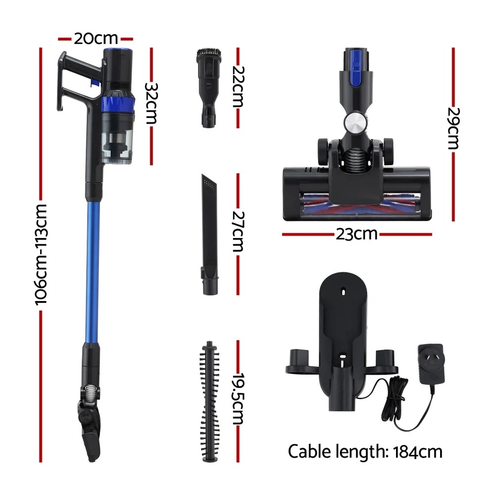 2 Devanti Stick Vacuum Cleaner Brushless Cordless 350W - Blue, 2 of 8